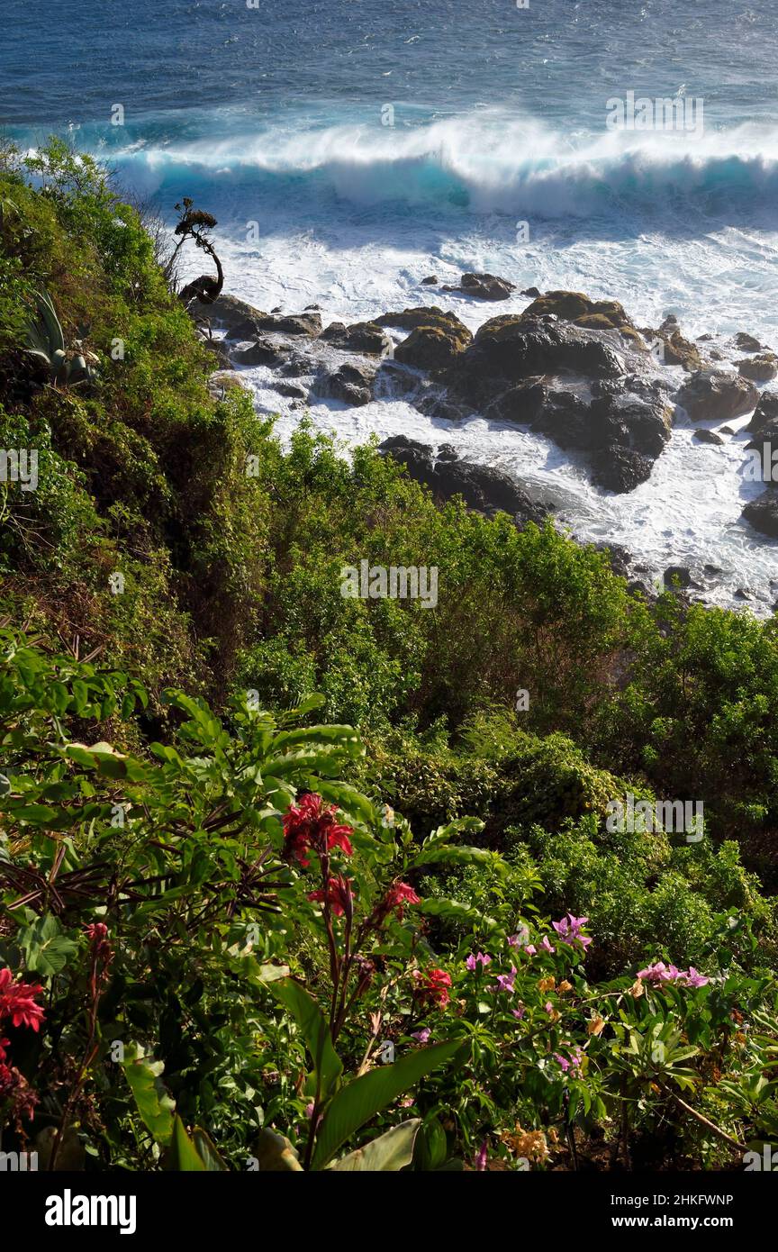Francia, isola di Reunion (dipartimento francese d'oltremare), Petite-Ile sulla costa meridionale, Grand-Bois spiaggia e rocce Foto Stock