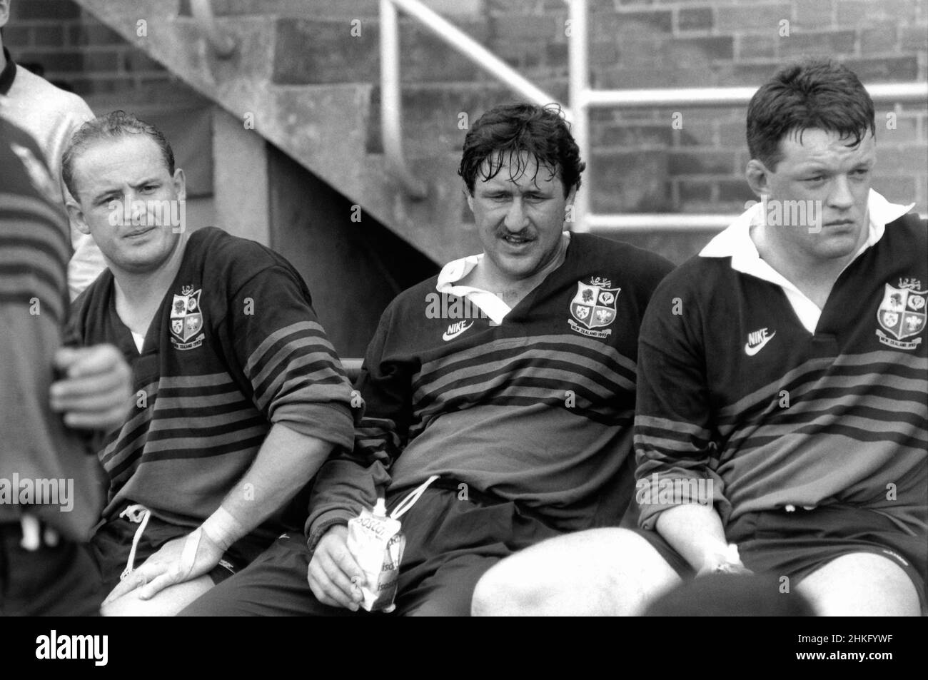 Dewi Morris, Mike Teague e Mick Galwey si sono ritrovati durante la formazione per il tour dei Lions britannici e irlandesi della Nuova Zelanda del 1993 Foto Stock