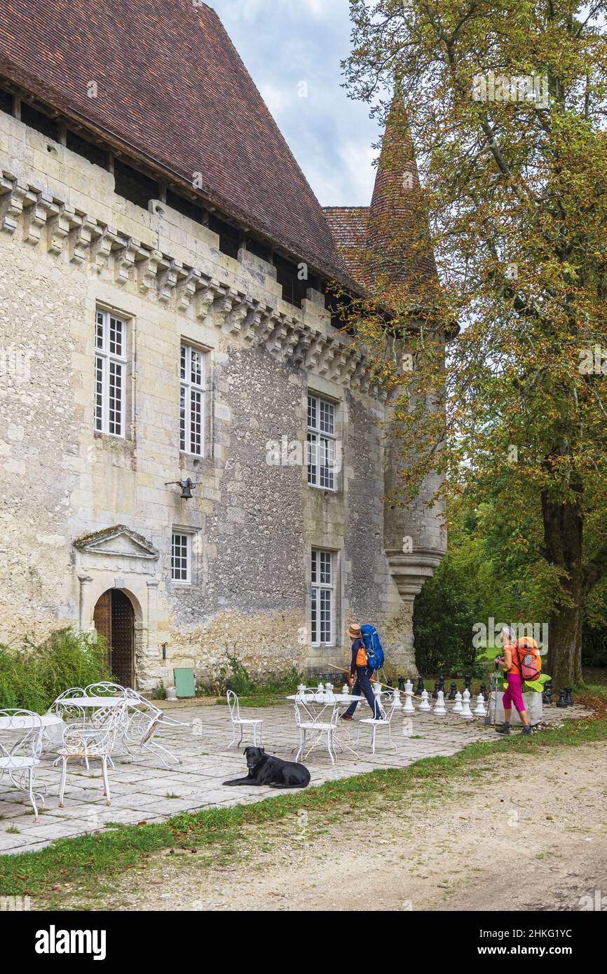 Francia, Dordogne, Saint-Astier, tappa sulla via Lemovicensis o Vezelay, uno dei modi principali per Santiago de Compostela, guest house pellegrini nel 16th secolo Puyferrat castello Foto Stock