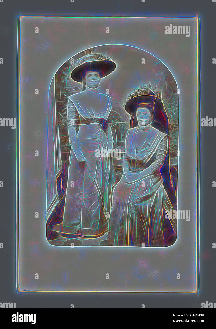 Ispirato dal Ritratto di due donne sconosciute, in o dopo 1907 - c.. 1915, altezza 101 mm x larghezza 66 mm, reinventato da Artotop. L'arte classica reinventata con un tocco moderno. Design di calda e allegra luminosità e di raggi di luce. La fotografia si ispira al surrealismo e al futurismo, abbracciando l'energia dinamica della tecnologia moderna, del movimento, della velocità e rivoluzionando la cultura Foto Stock