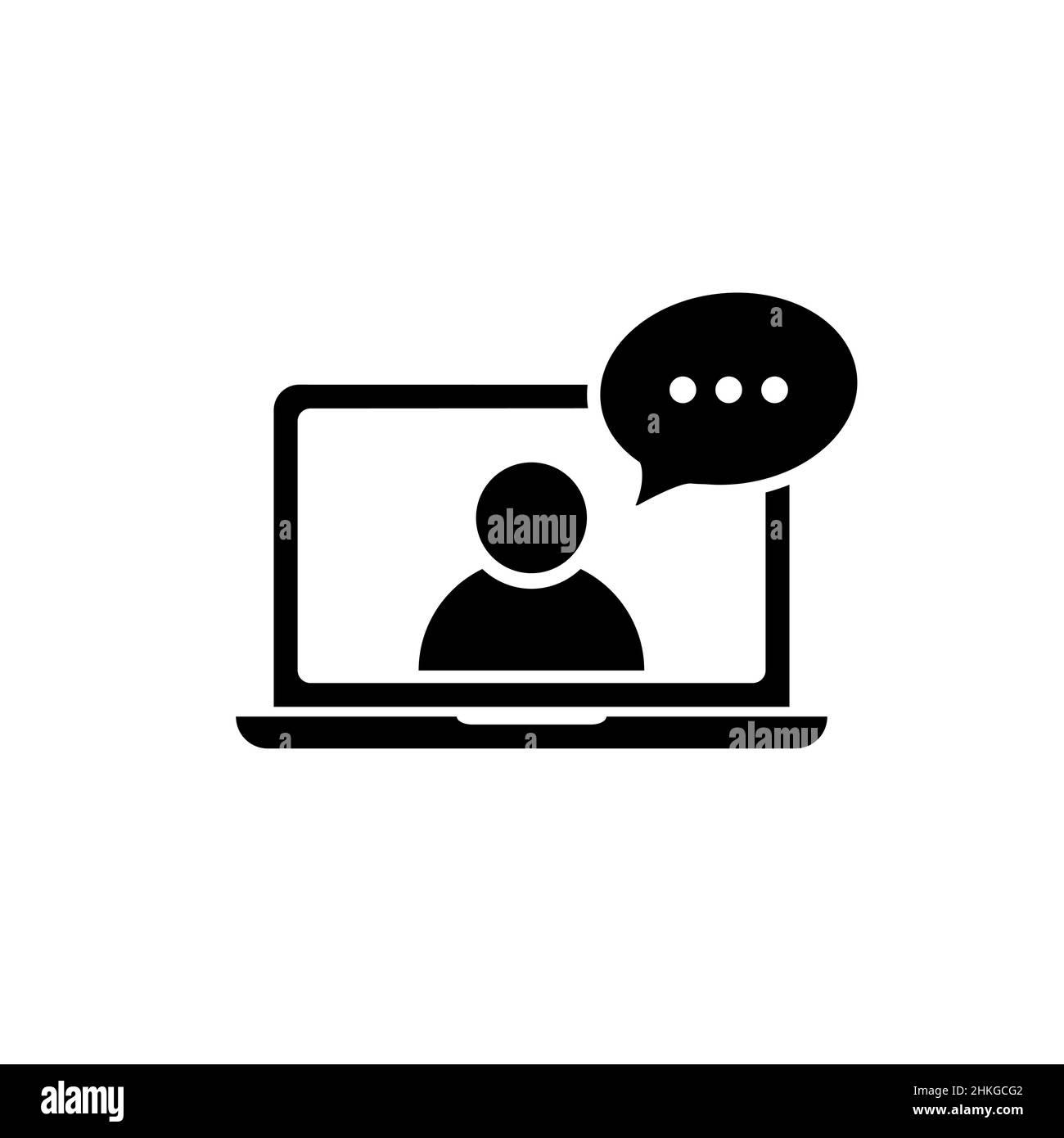 Formazione online sull'icona del notebook. Simbolo vettore conferenza video su bianco. Segnale di comunicazione digitale semplice Internet insegnamento media Home Office icona in Illustrazione Vettoriale