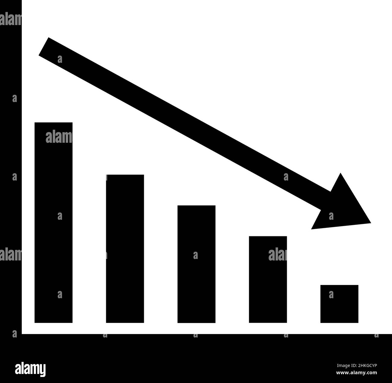 Sagoma nera vettoriale illustrazione dell'icona di un grafico a barre con una tendenza al ribasso Illustrazione Vettoriale