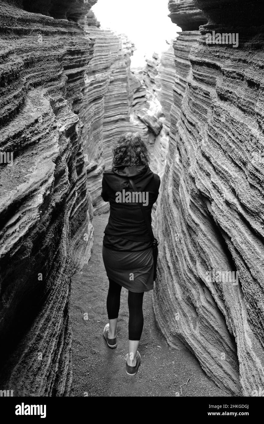 Fessure rocciose Las Grietas vicino a Tias, Lanzarote Foto Stock