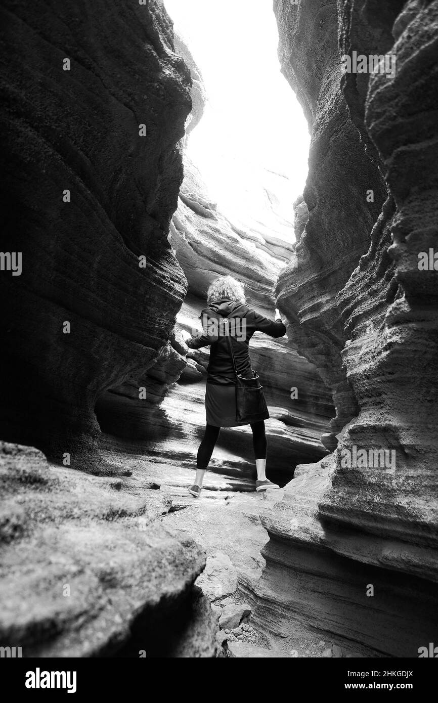 Fessure rocciose Las Grietas vicino a Tias, Lanzarote Foto Stock
