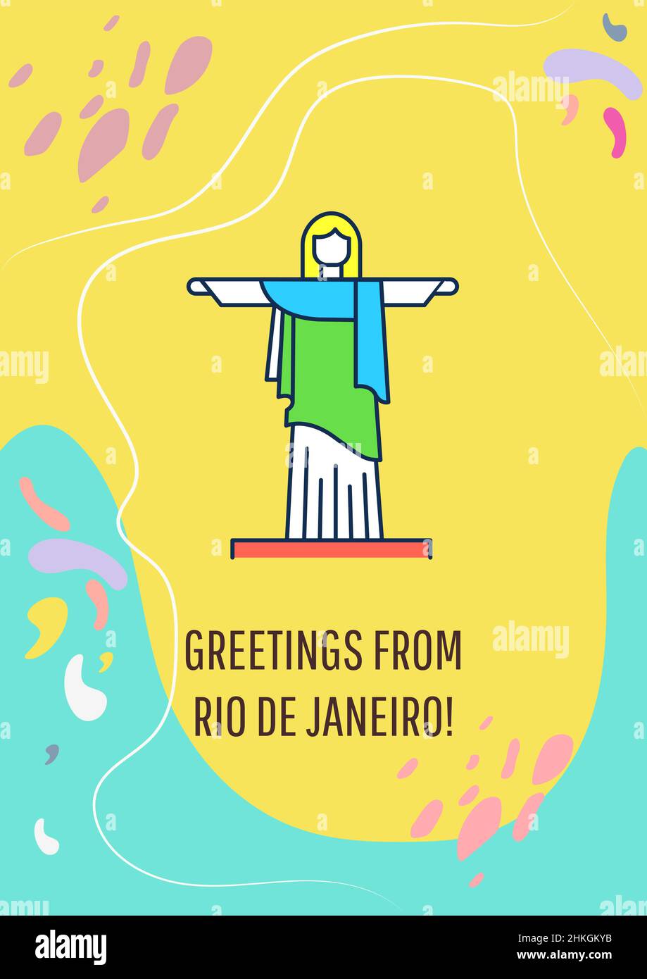 Saluti da Rio de Janeiro biglietto di auguri con elemento icona a colori Illustrazione Vettoriale
