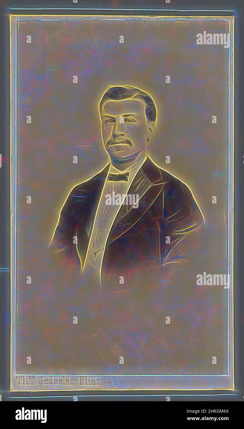 Ispirato da Ritratto di un uomo sconosciuto, Théodore Gedeelst, Louvain, 1866 - 1883, carta, Stampa albume, altezza 99 mm x larghezza 59 mm, reinventata da Artotop. L'arte classica reinventata con un tocco moderno. Design di calda e allegra luminosità e di raggi di luce. La fotografia si ispira al surrealismo e al futurismo, abbracciando l'energia dinamica della tecnologia moderna, del movimento, della velocità e rivoluzionando la cultura Foto Stock