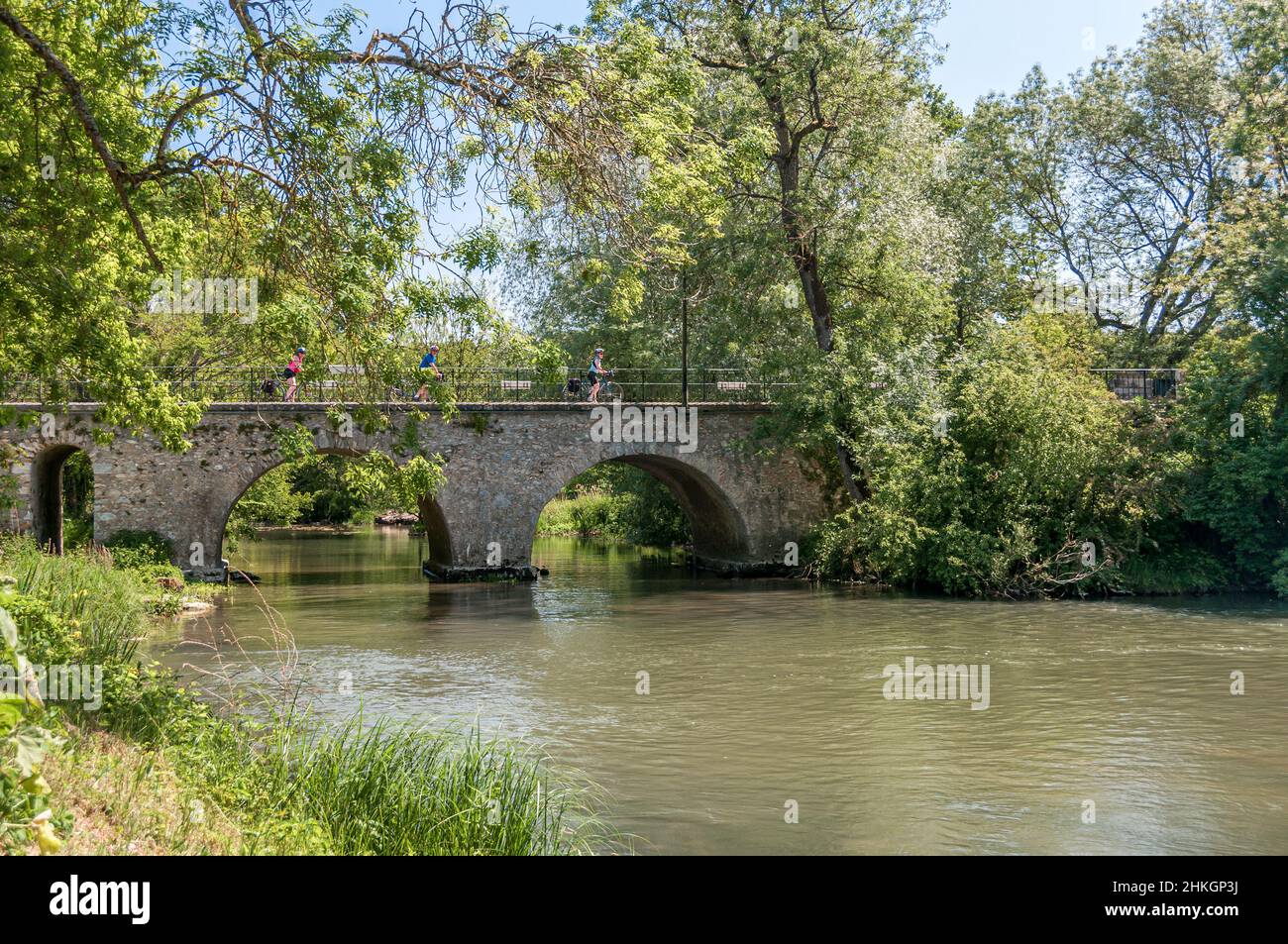 Ponte sul fiume l'Indre a Courcay Foto Stock