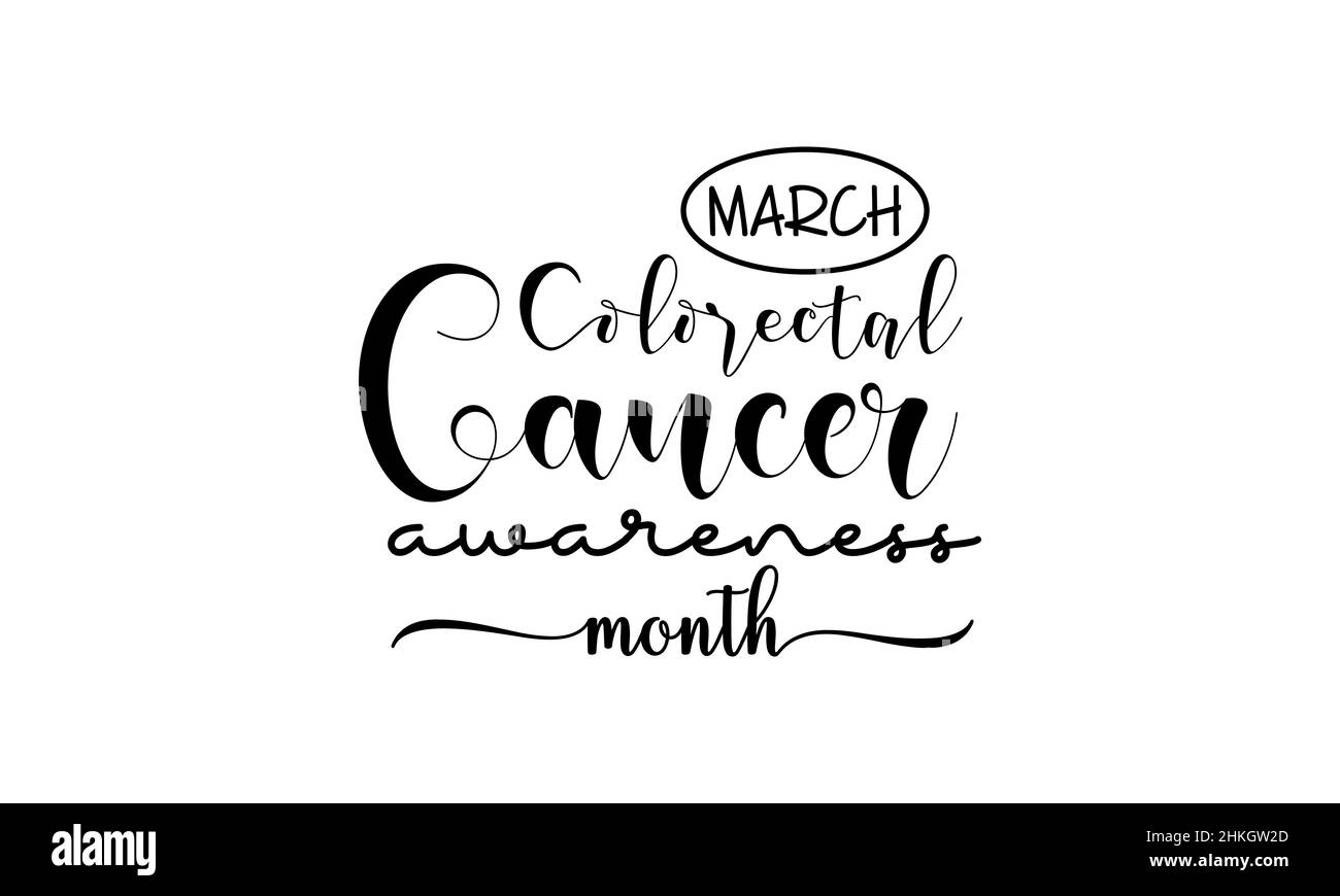 Mese di consapevolezza del cancro colorettale. Disegno del modello vettoriale di stile di calligraphy del pennello per il banner, la scheda, il manifesto, lo sfondo. Illustrazione Vettoriale
