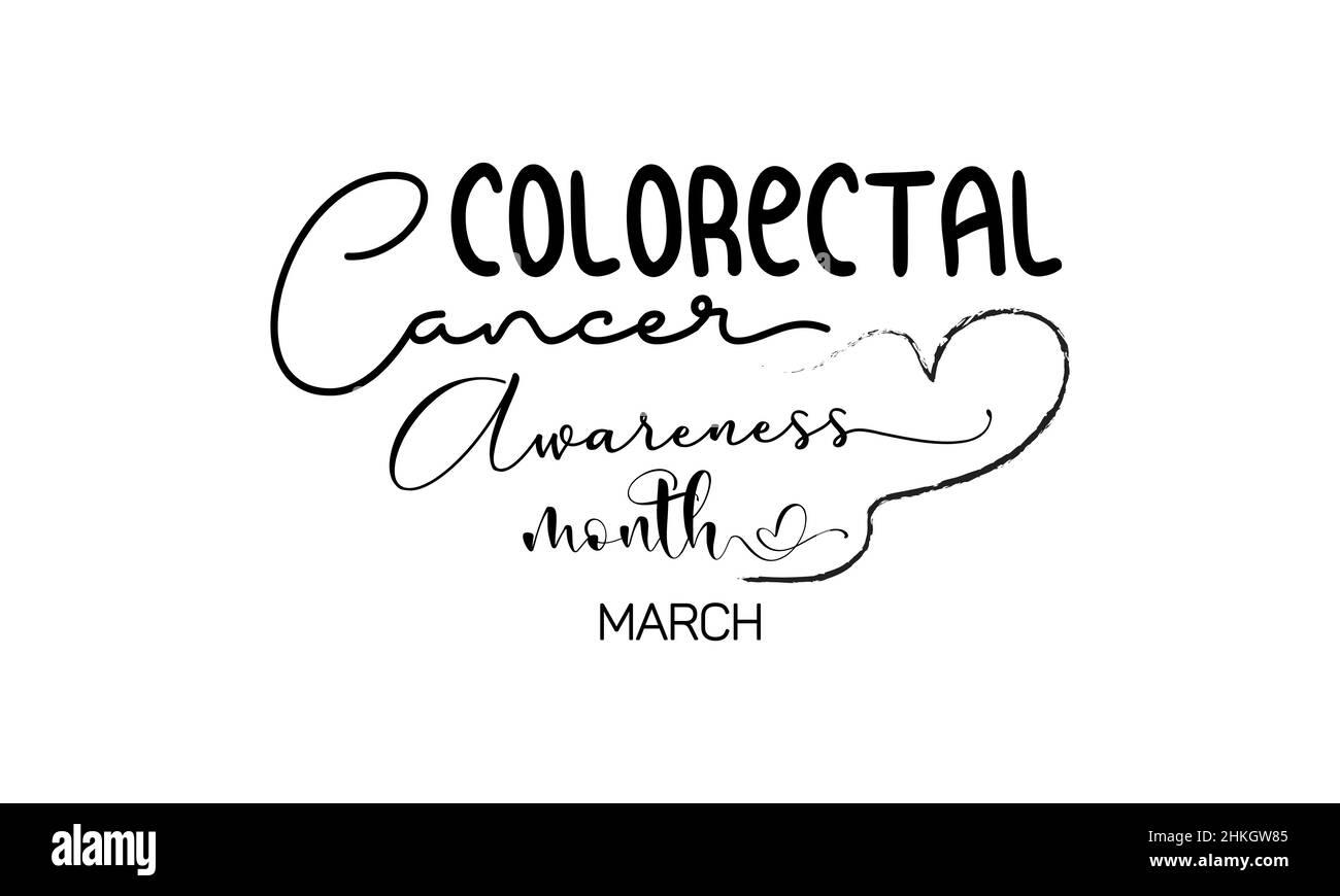 Mese di consapevolezza del cancro colorettale. Disegno del modello vettoriale di stile di calligraphy del pennello per il banner, la scheda, il manifesto, lo sfondo. Illustrazione Vettoriale