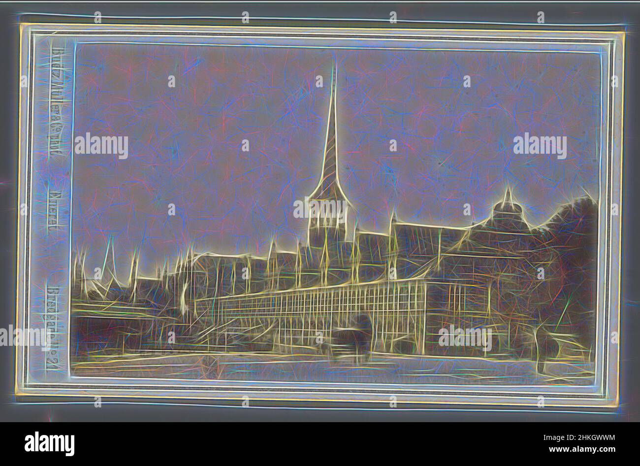 Ispirato alla Borsa di Copenhagen, Copenhagen, Budtz Müller & Co., Copenhagen (città), 1862 - 1904, carta, stampa albume, Altezza 62 mm x larghezza 100 mm, reinventata da Artotop. L'arte classica reinventata con un tocco moderno. Design di calda e allegra luminosità e di raggi di luce. La fotografia si ispira al surrealismo e al futurismo, abbracciando l'energia dinamica della tecnologia moderna, del movimento, della velocità e rivoluzionando la cultura Foto Stock