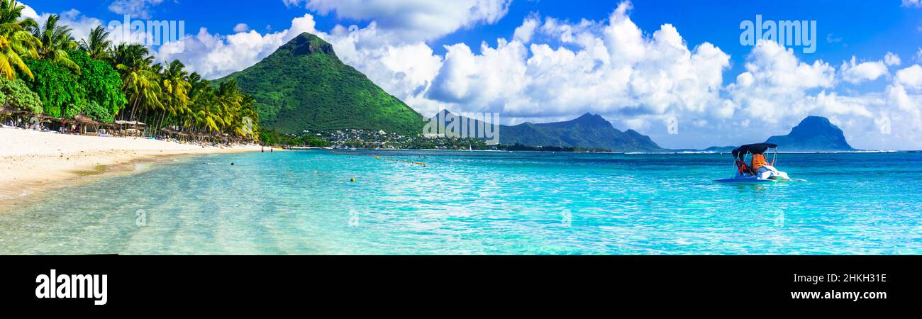 Le migliori destinazioni tropicali - splendida isola di Mauritius. Bellissimo villaggio e spiaggia Flick en Flattack Foto Stock