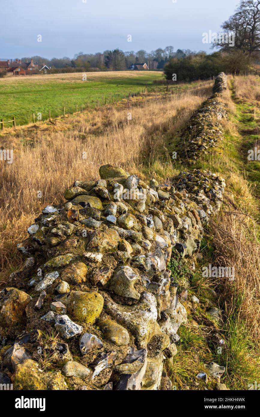 Lungo la rovinata parete difensiva di Venta Icenorum, il sito della capitale romana di Norfolk, Inghilterra Foto Stock
