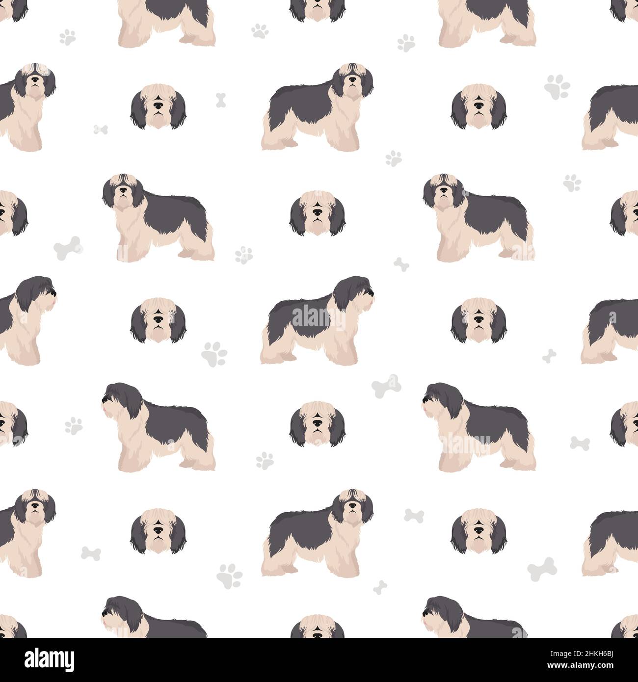 Polacca il sheepdog lowland senza cuciture pattern. Pose diverse, colori del cappotto impostati. Illustrazione vettoriale Illustrazione Vettoriale