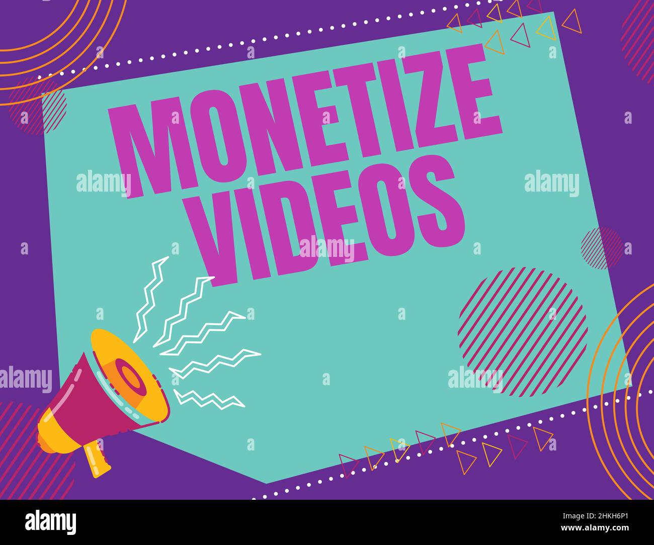 Firma di scrittura a mano Monetizza i video. Panoramica aziendale processo di guadagno dei tuoi video YouTube caricati Illustrazione di Un Megaphone ad alto volume Foto Stock