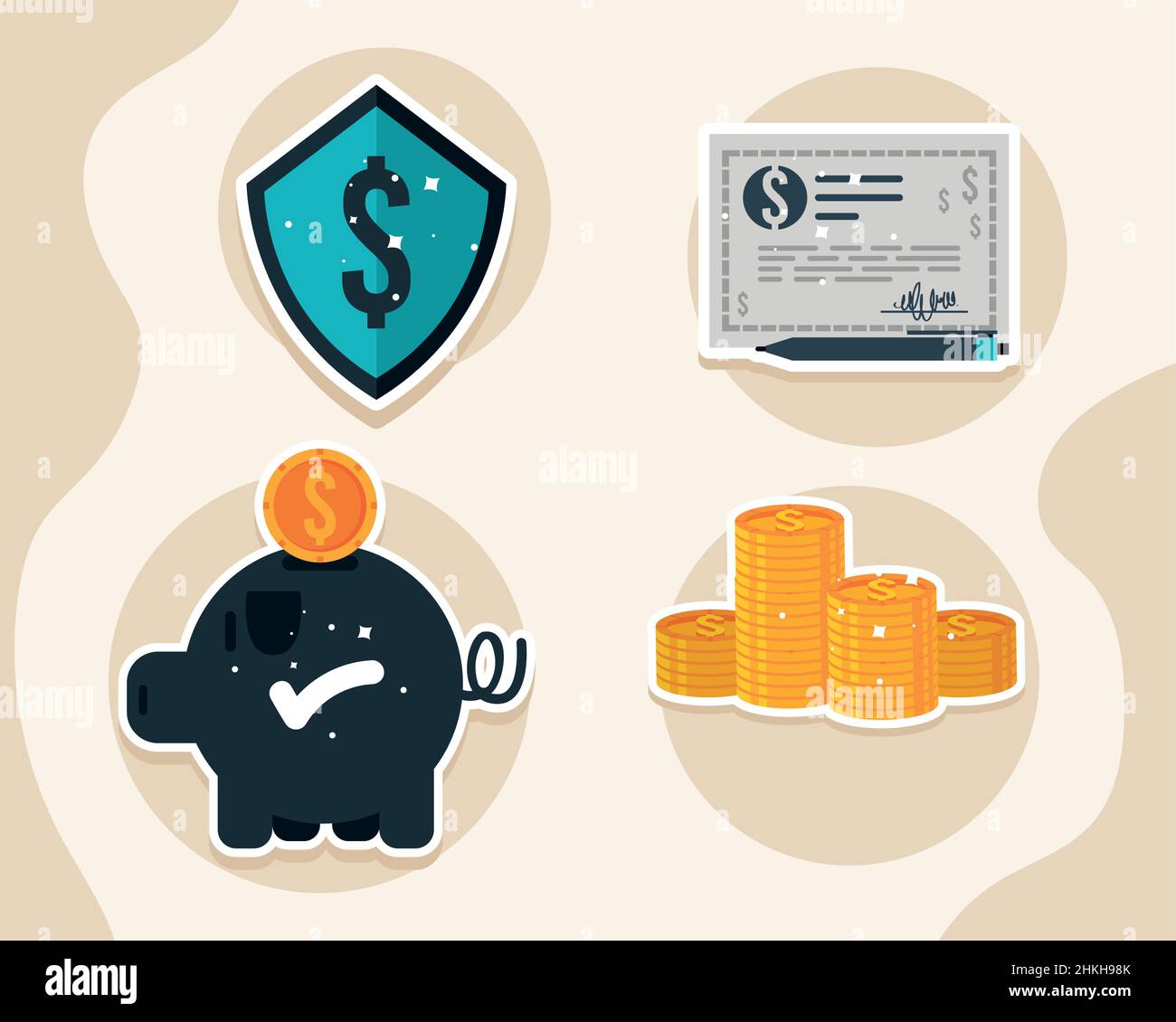 quattro icone di business bancario Illustrazione Vettoriale