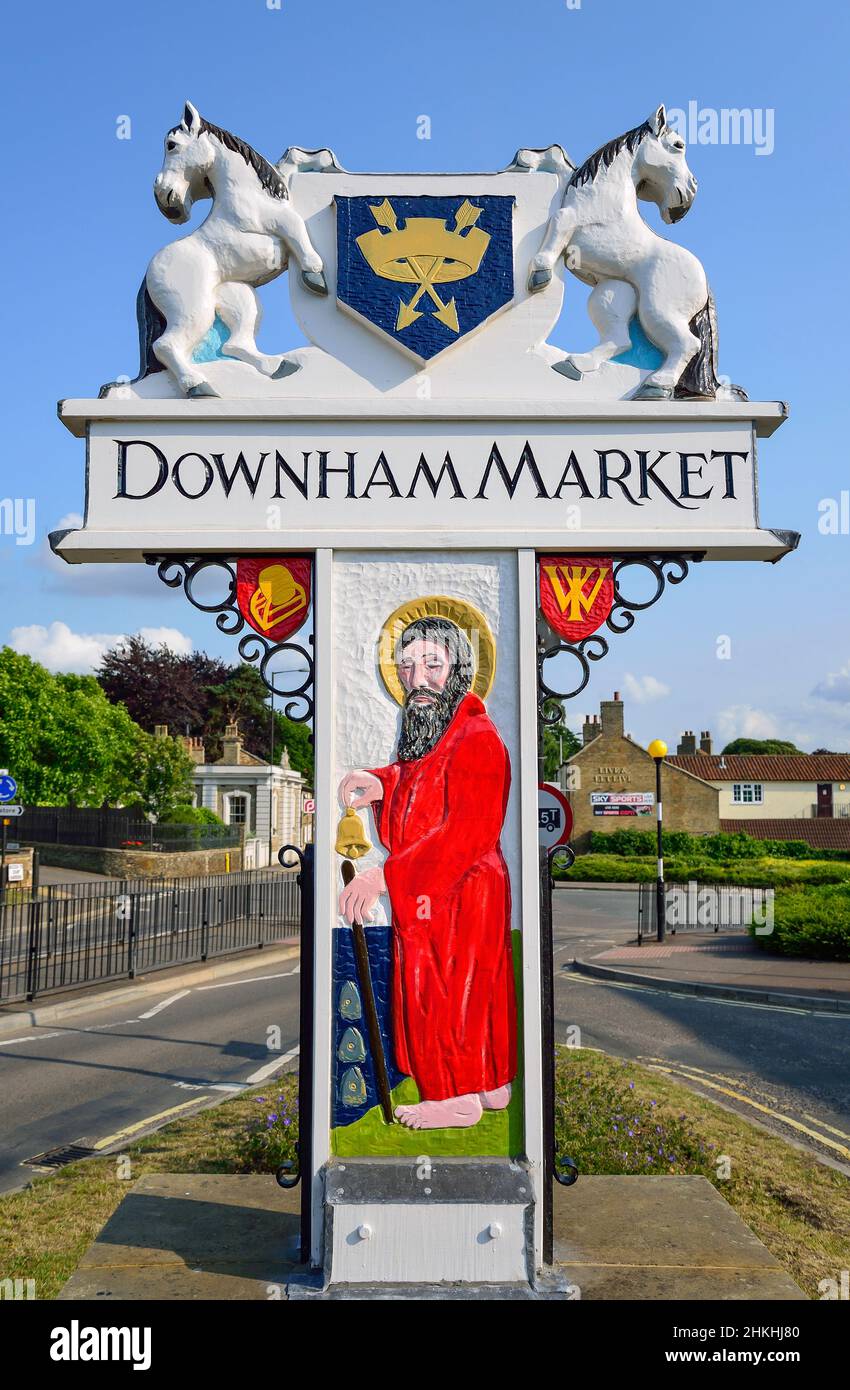 Città ornamentali segno, Downham Market, Norfolk, Inghilterra, Regno Unito Foto Stock
