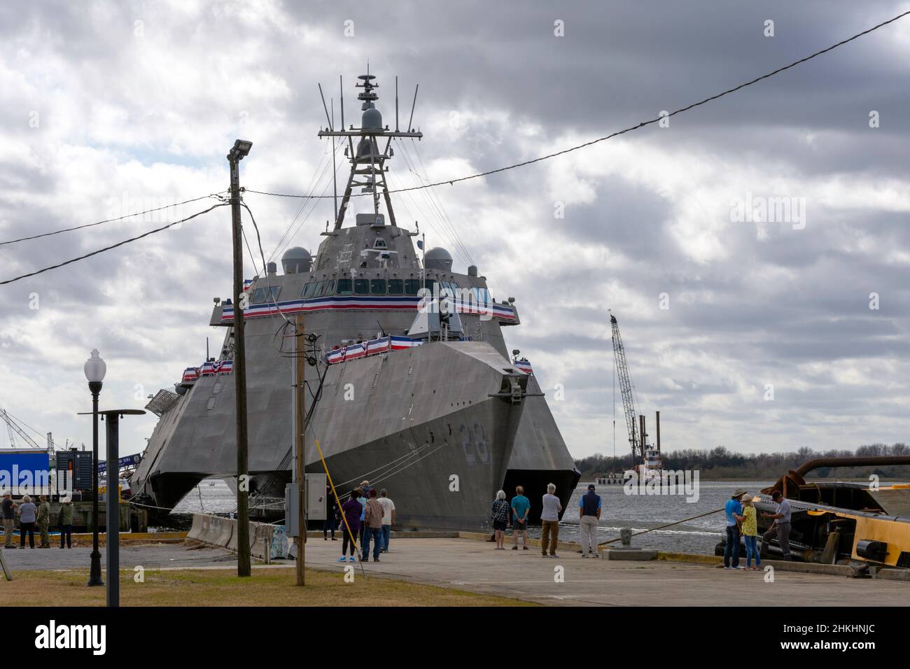 Brunswick, Georgia, USA - 4th febbraio 2022: La USS Savannah, una nave da combattimento litoranea di classe Independence di nuova costruzione, è vista nel porto ed è stata commissionata Foto Stock