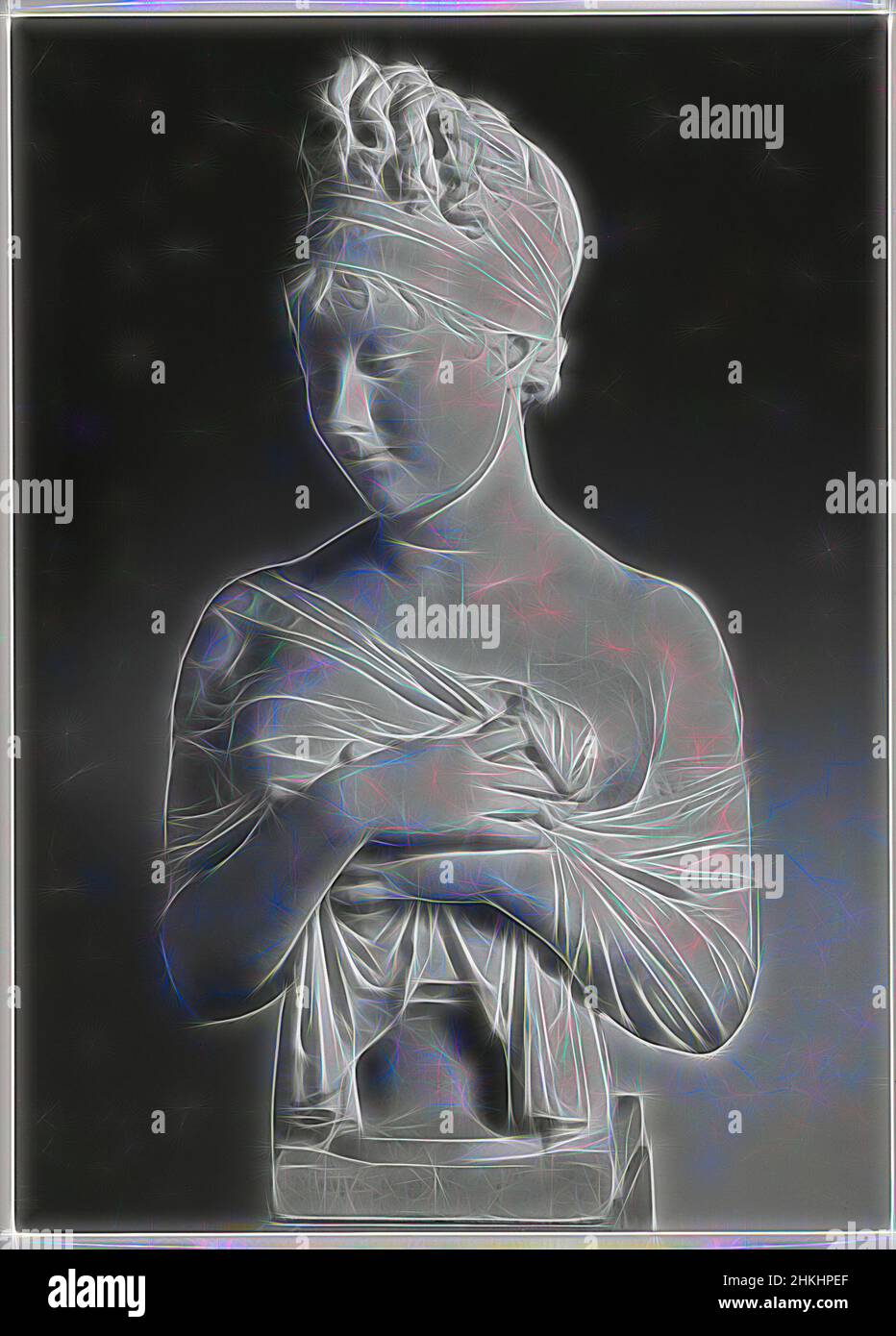 Ispirato alla riproduzione fotografica del dipinto di David: Mme Recamier, c. 1860 - c. 1880, stampa albume, reinventata da Artotop. L'arte classica reinventata con un tocco moderno. Design di calda e allegra luminosità e di raggi di luce. La fotografia si ispira al surrealismo e al futurismo, abbracciando l'energia dinamica della tecnologia moderna, del movimento, della velocità e rivoluzionando la cultura Foto Stock