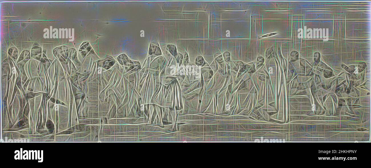 Ispirato alla fotoreproduzione di un disegno preliminare di studio per l'Emiciclo di Paul Delaroche, cartoni de l'Hémiciclo du Palais des Beaux-Arts, Robert Jefferson Bingham, relatore intermedio: Paul Delaroche, Parigi, c. 1853 - prima del 1858, carta, stampa albume, incisione, altezza 124 mm, Reinventato da Artotop. L'arte classica reinventata con un tocco moderno. Design di calda e allegra luminosità e di raggi di luce. La fotografia si ispira al surrealismo e al futurismo, abbracciando l'energia dinamica della tecnologia moderna, del movimento, della velocità e rivoluzionando la cultura Foto Stock