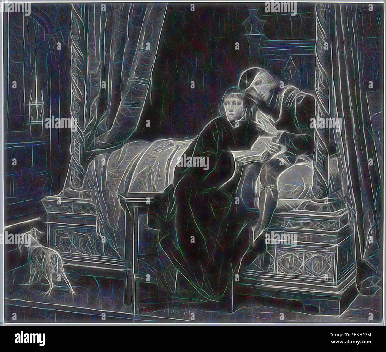 Ispirato dalla fotoreproduzione di una stampa dopo un dipinto di Edward V e Richard di Shrewsbury nella Torre di Londra di Paul Delaroche, Les enfants d'Édouard, Robert Jefferson Bingham, H. Prudhomme, Parigi, c. 1853 - in o prima del 1858, carta, stampa albume, incisione, altezza 123 mm x larghezza 146, Reimagined by Artotop. L'arte classica reinventata con un tocco moderno. Design di calda e allegra luminosità e di raggi di luce. La fotografia si ispira al surrealismo e al futurismo, abbracciando l'energia dinamica della tecnologia moderna, del movimento, della velocità e rivoluzionando la cultura Foto Stock