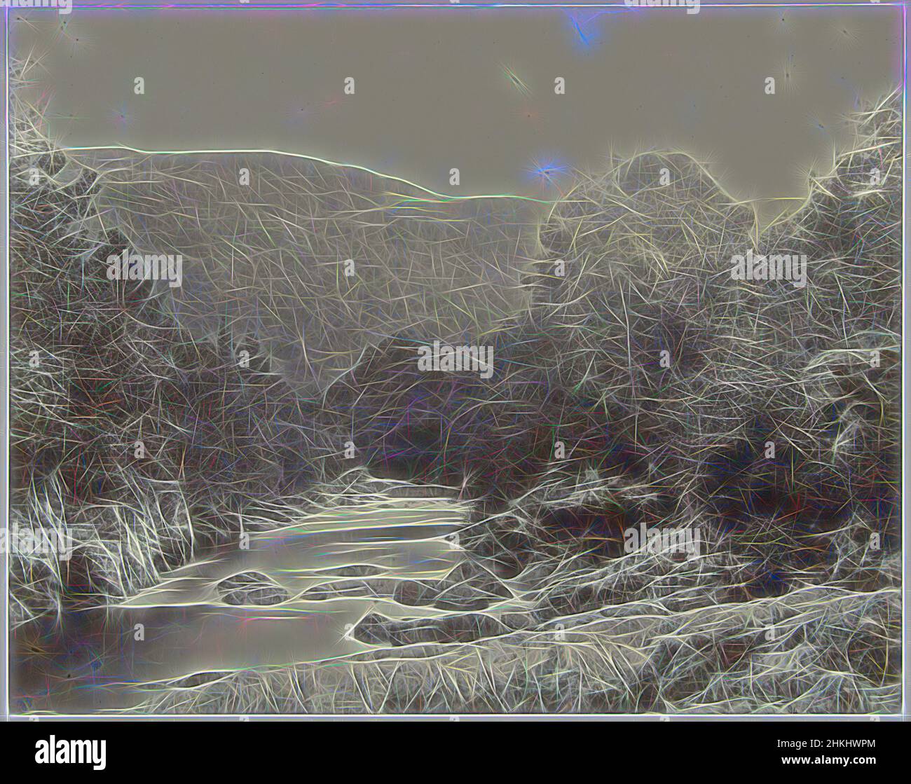 Ispirato dalla vista della Llugwy vicino a Betws-y-Coed, sulla Llugwy Bettws-Y-Coed, Henry White, Galles, 1855 - 1890, carta, Stampa albume, altezza 196 mm x larghezza 250 mm altezza 378 mm x larghezza 538 mm, Reimagined by Artotop. L'arte classica reinventata con un tocco moderno. Design di calda e allegra luminosità e di raggi di luce. La fotografia si ispira al surrealismo e al futurismo, abbracciando l'energia dinamica della tecnologia moderna, del movimento, della velocità e rivoluzionando la cultura Foto Stock