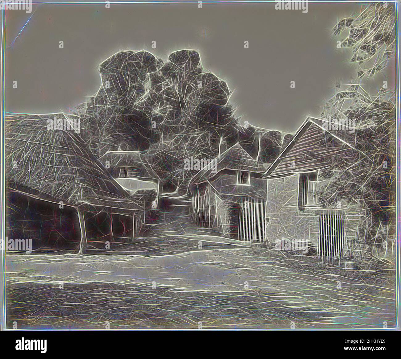 Ispirato da Village Street in Gran Bretagna, Carl Frederick Musans Norman, Gran Bretagna, 1880 - 1905, carta, stampa albume, Altezza 245 mm x larghezza 288 mm, reinventata da Artotop. L'arte classica reinventata con un tocco moderno. Design di calda e allegra luminosità e di raggi di luce. La fotografia si ispira al surrealismo e al futurismo, abbracciando l'energia dinamica della tecnologia moderna, del movimento, della velocità e rivoluzionando la cultura Foto Stock