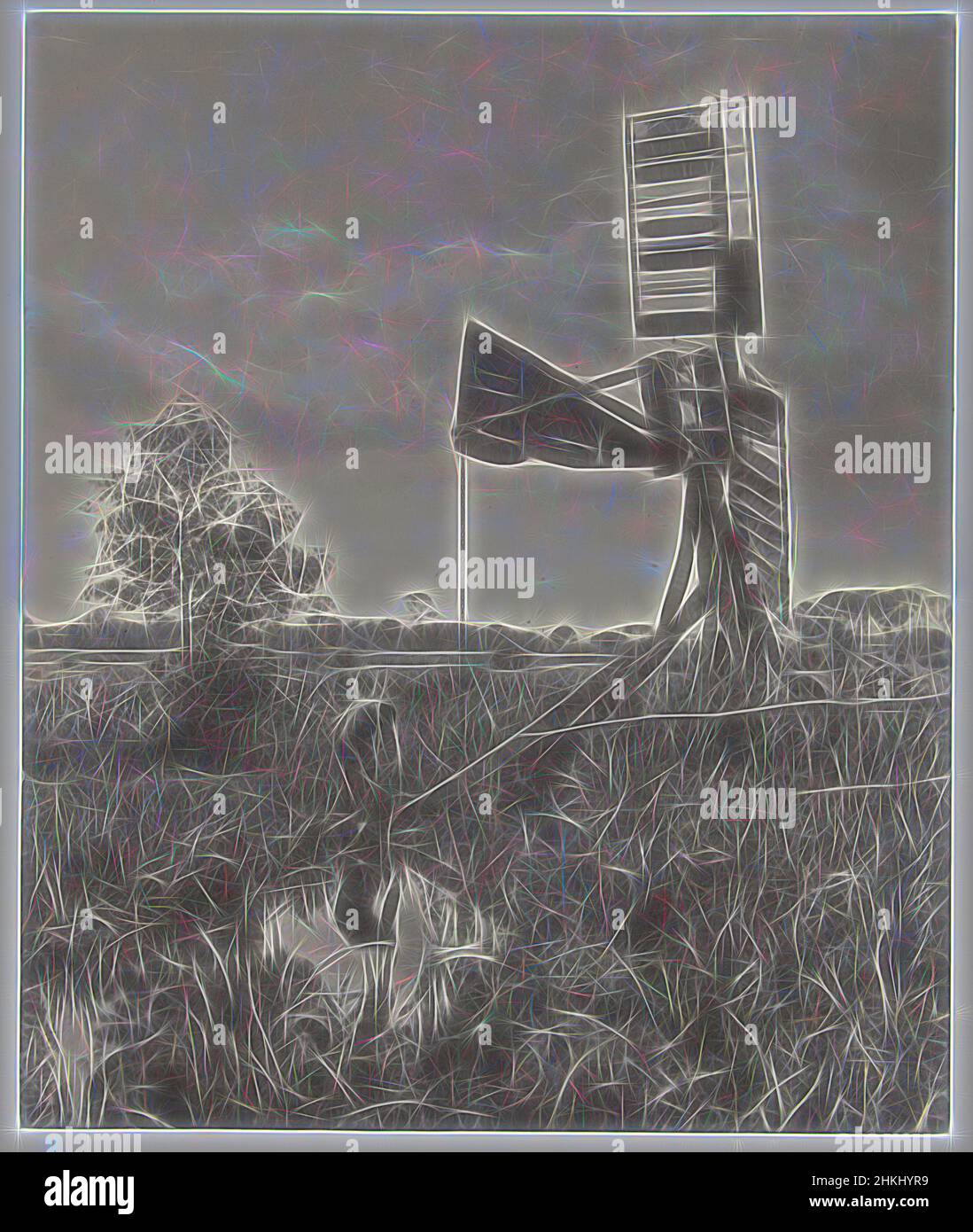 Ispirato da rovinato mulino ad acqua sul Norfolk Broads, Un mulino ad acqua in rovina, Peter Henry Emerson, editore: Marston, Searle, & Rivington Sampson Low, Norfolk, editore: Great Britain, 1885 - 1886, altezza 269 mm x larghezza 223 mm altezza 412 mm x larghezza 288 mm, reinventato da Artotop. L'arte classica reinventata con un tocco moderno. Design di calda e allegra luminosità e di raggi di luce. La fotografia si ispira al surrealismo e al futurismo, abbracciando l'energia dinamica della tecnologia moderna, del movimento, della velocità e rivoluzionando la cultura Foto Stock