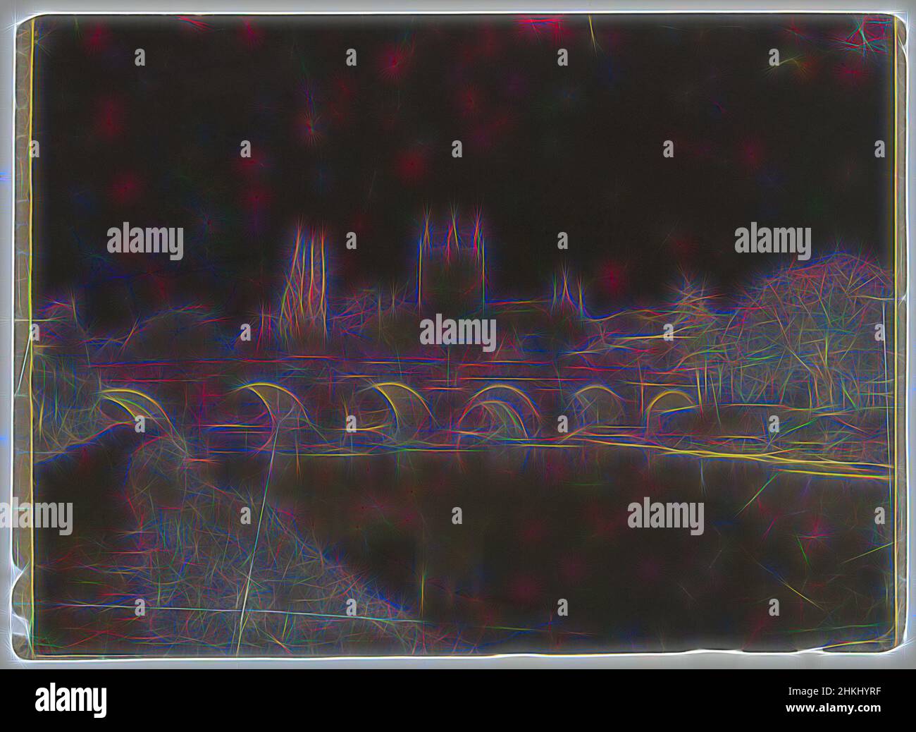 Ispirato dalla vista sul Wye, con il Ponte di Wye e la Cattedrale di Hereford dietro di esso, Hereford, c.. 1840 - 1855, carta, cera, altezza 276 mm x larghezza 383 mm x spessore 0,08 mm, Reimagined by Artotop. L'arte classica reinventata con un tocco moderno. Design di calda e allegra luminosità e di raggi di luce. La fotografia si ispira al surrealismo e al futurismo, abbracciando l'energia dinamica della tecnologia moderna, del movimento, della velocità e rivoluzionando la cultura Foto Stock