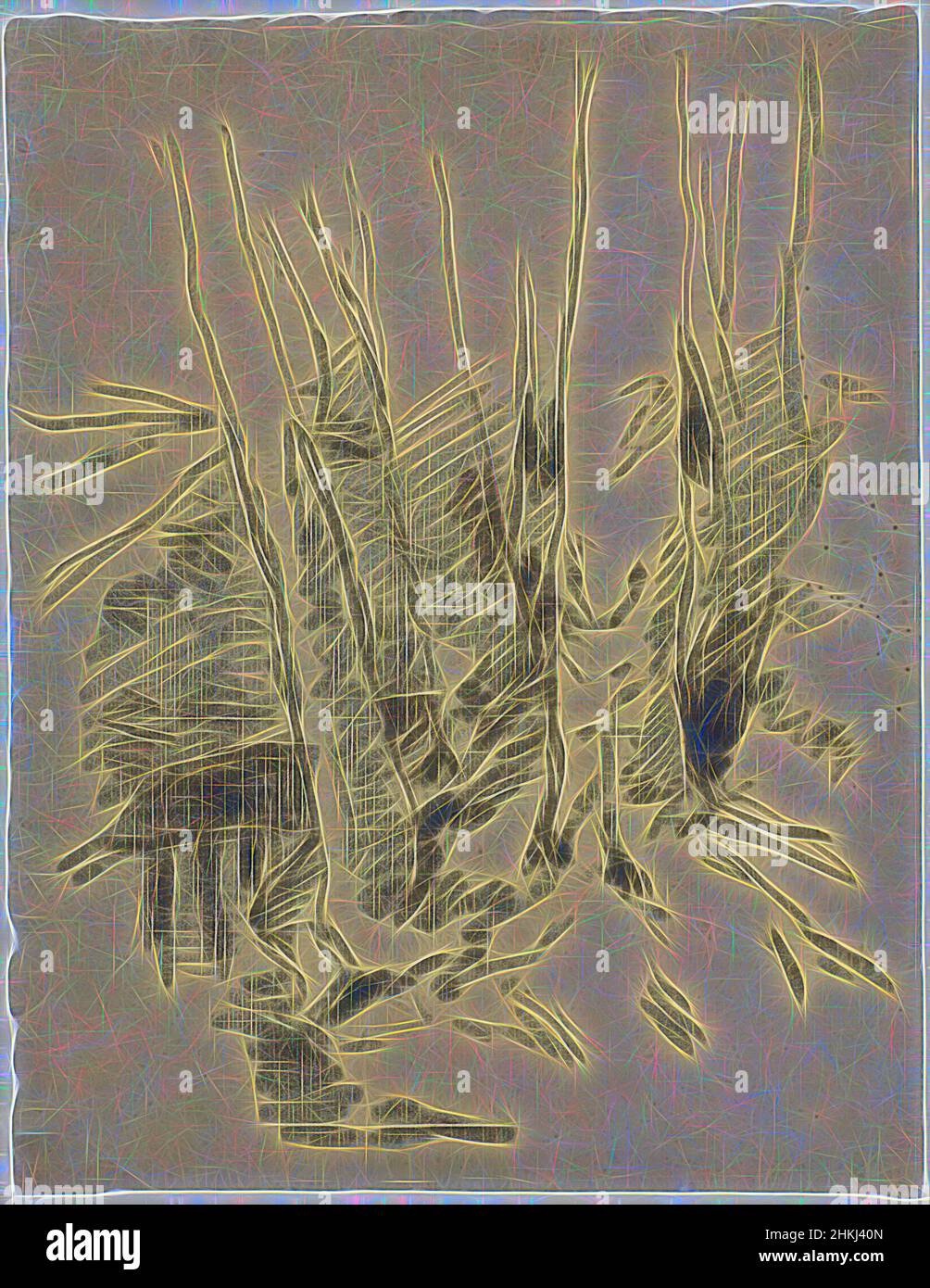 Ispirato dallo studio di quattro tronchi d'albero, disegnatore: Egbert Rubertus Derk Schaap, 1872 - 1939, carta, gesso, altezza 310 mm x larghezza 239 mm, reinventato da Artotop. L'arte classica reinventata con un tocco moderno. Design di calda e allegra luminosità e di raggi di luce. La fotografia si ispira al surrealismo e al futurismo, abbracciando l'energia dinamica della tecnologia moderna, del movimento, della velocità e rivoluzionando la cultura Foto Stock