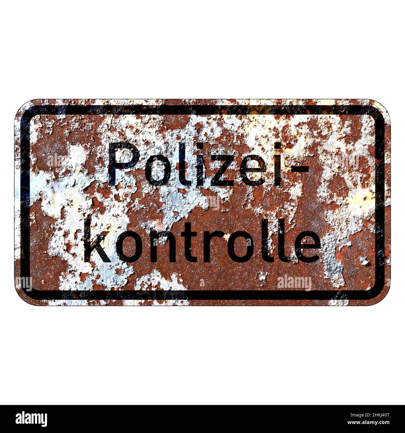 Old grunge EU Road sign Checkpoints polizia -tedesco, Germania, Polizei - kontrolle Foto Stock