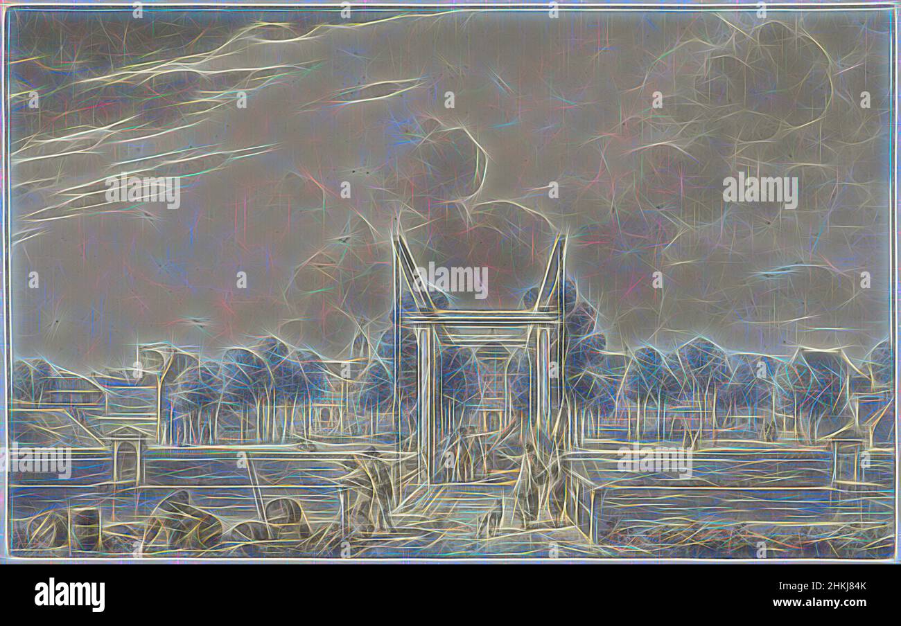 Ispirato dalla residenza del Governatore a Batavia, disegnatore: Hendrik Kobell, 1761 - 1779, carta, gesso, Penna, spazzola, altezza 179 mm x larghezza 288 mm, reinventata da Artotop. L'arte classica reinventata con un tocco moderno. Design di calda e allegra luminosità e di raggi di luce. La fotografia si ispira al surrealismo e al futurismo, abbracciando l'energia dinamica della tecnologia moderna, del movimento, della velocità e rivoluzionando la cultura Foto Stock