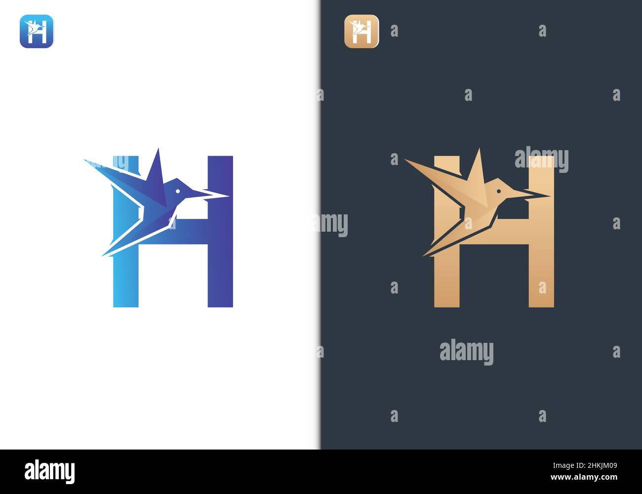 Modello di disegno del logo di lettera H Bird per gli affari di corsa, giro, libertà e pace Illustrazione Vettoriale