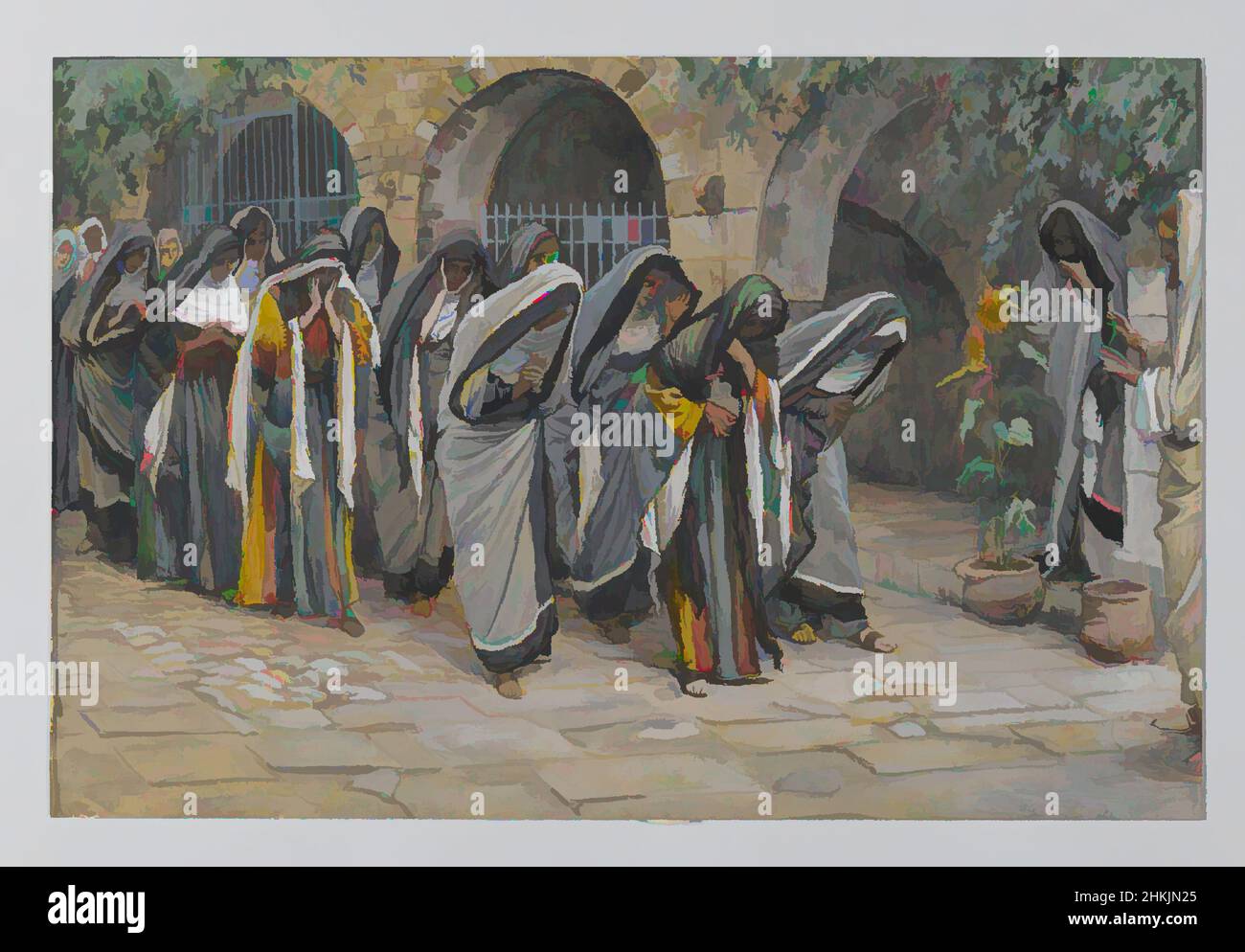 Arte ispirata alle donne sante, Les femmes saintes, la vita di nostro Signore Gesù Cristo, la vie di Notre-Seigneur Jésus-Christ, James Tissot, francese, 1836-1902, acquerello opaco su grafite su carta grigia delle vove, Francia, 1886-1896, immagine: 6 11/16 x 10 1/8 pollici, 17 x 25,7 cm, archivi, opere classiche modernizzate da Artotop con un tocco di modernità. Forme, colore e valore, impatto visivo accattivante sulle emozioni artistiche attraverso la libertà delle opere d'arte in modo contemporaneo. Un messaggio senza tempo che persegue una nuova direzione selvaggiamente creativa. Artisti che si rivolgono al supporto digitale e creano l'NFT Artotop Foto Stock
