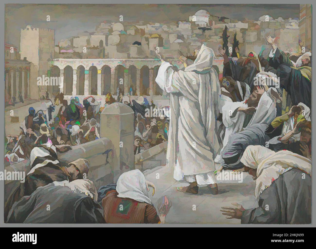 Arte ispirata dalla voce dall'Alto, la voix d'en haut, la vita di nostro Signore Gesù Cristo, la vie di Notre-Seigneur Jésus-Christ, James Tissot, francese, 1836-1902, acquerello opaco su grafite su carta grigia di colza, Francia, 1886-1894, immagine: 7 7/16 x 10 3/8 pollici, 18,9 x 26,4 cm, bibbia, opere classiche modernizzate da Artotop con un tuffo di modernità. Forme, colore e valore, impatto visivo accattivante sulle emozioni artistiche attraverso la libertà delle opere d'arte in modo contemporaneo. Un messaggio senza tempo che persegue una nuova direzione selvaggiamente creativa. Artisti che si rivolgono al supporto digitale e creano l'NFT Artotop Foto Stock