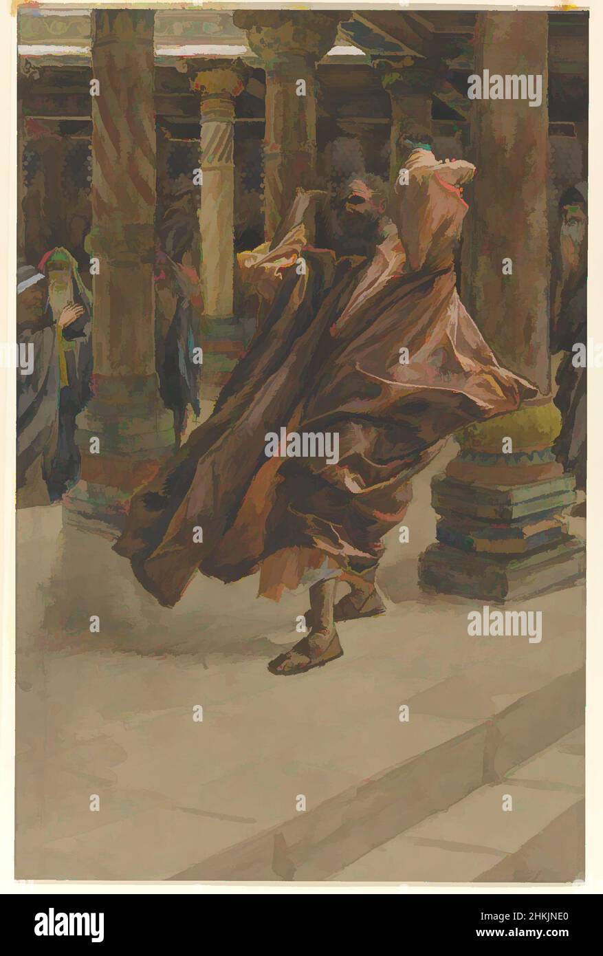 Arte ispirata da Giuda Restituisce il denaro, Giuda Rend l'argent, la vita di nostro Signore Gesù Cristo, la vie di Notre-Seigneur Jésus-Christ, James Tissot, francese, 1836-1902, acquerello opaco su grafite su carta grigia di coltre, Francia, 1886-1894, Image: 11 13/16 x 7 3/4 pollici, 30 x 19,7 cm, opere classiche modernizzate da Artotop con un tocco di modernità. Forme, colore e valore, impatto visivo accattivante sulle emozioni artistiche attraverso la libertà delle opere d'arte in modo contemporaneo. Un messaggio senza tempo che persegue una nuova direzione selvaggiamente creativa. Artisti che si rivolgono al supporto digitale e creano l'NFT Artotop Foto Stock