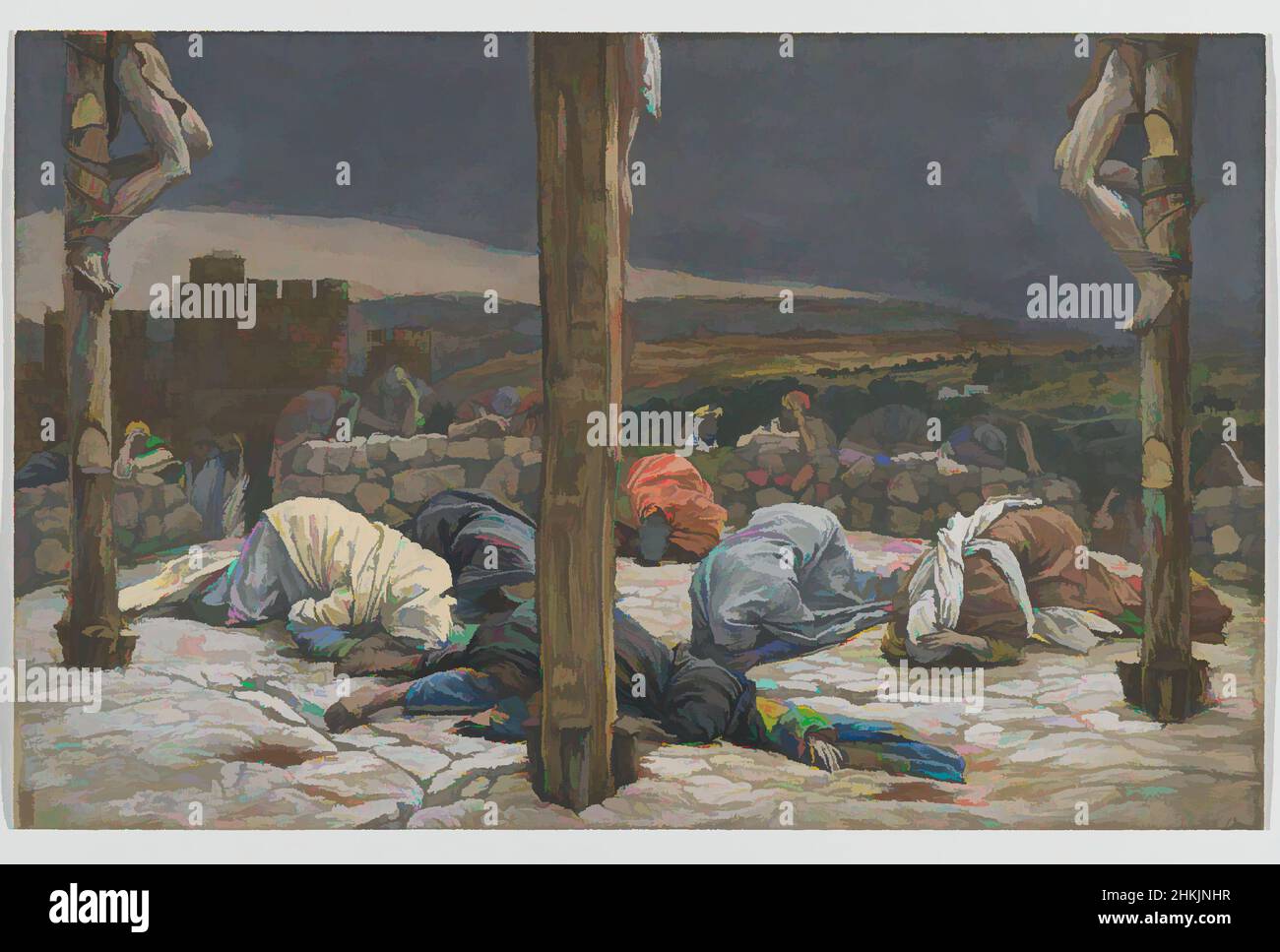 Arte ispirata al terremoto, le tremblement de terre, la vita di nostro Signore Gesù Cristo, la vie di Notre-Seigneur Jésus-Christ, James Tissot, francese, 1836-1902, acquerello opaco su grafite su carta grigia di vove, Francia, 1886-1894, immagine: 9 1/2 x 14 15/16 pollici, 24,1 x 37,9 cm, opere classiche modernizzate da Artotop con un tocco di modernità. Forme, colore e valore, impatto visivo accattivante sulle emozioni artistiche attraverso la libertà delle opere d'arte in modo contemporaneo. Un messaggio senza tempo che persegue una nuova direzione selvaggiamente creativa. Artisti che si rivolgono al supporto digitale e creano l'NFT Artotop Foto Stock