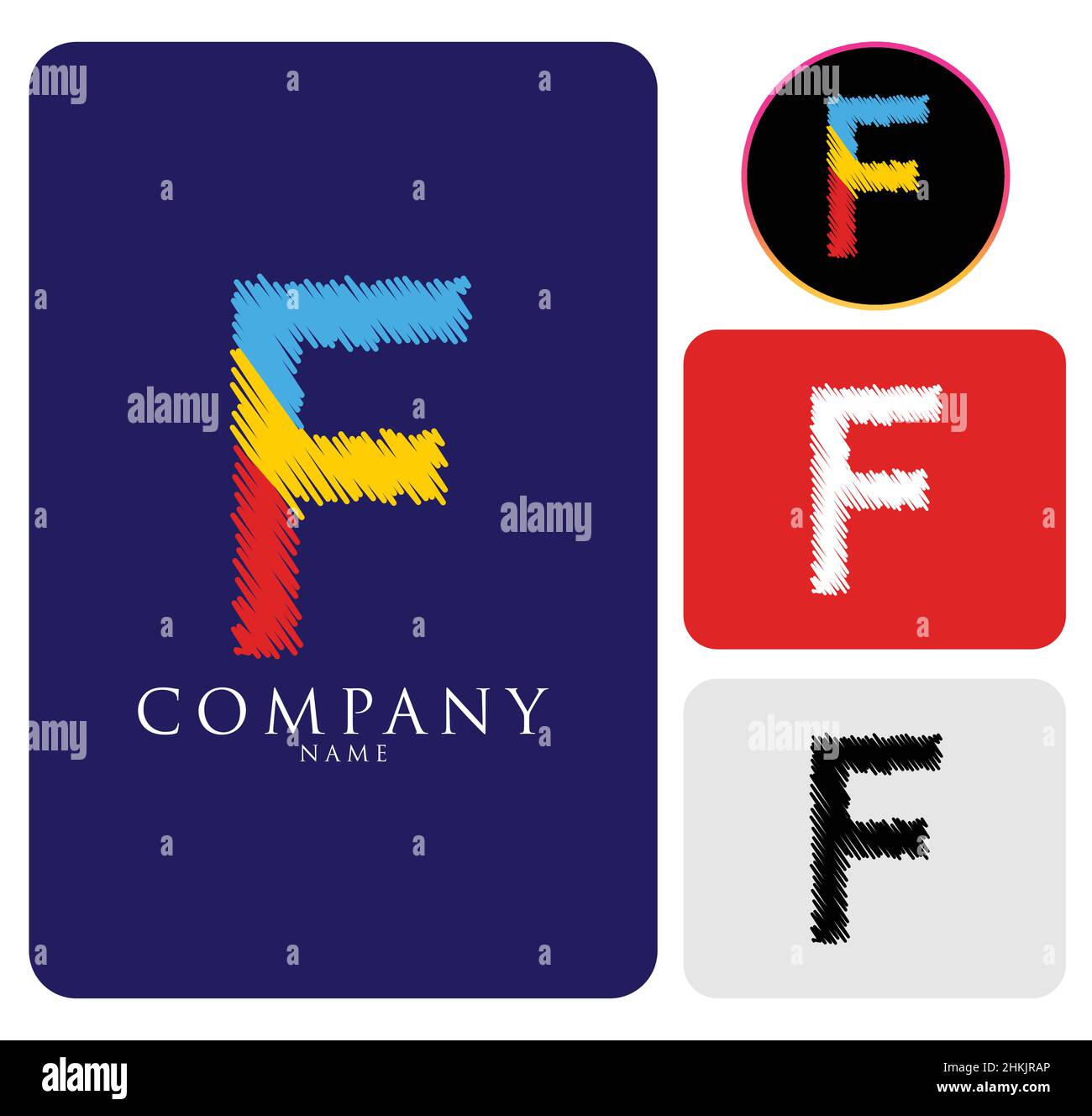 Blu, Nero, Rosso e Bianco alfabeto colorato lettera astratta F logo per l'azienda e l'azienda. Icona completa modello aziendale Illustrazione Vettoriale