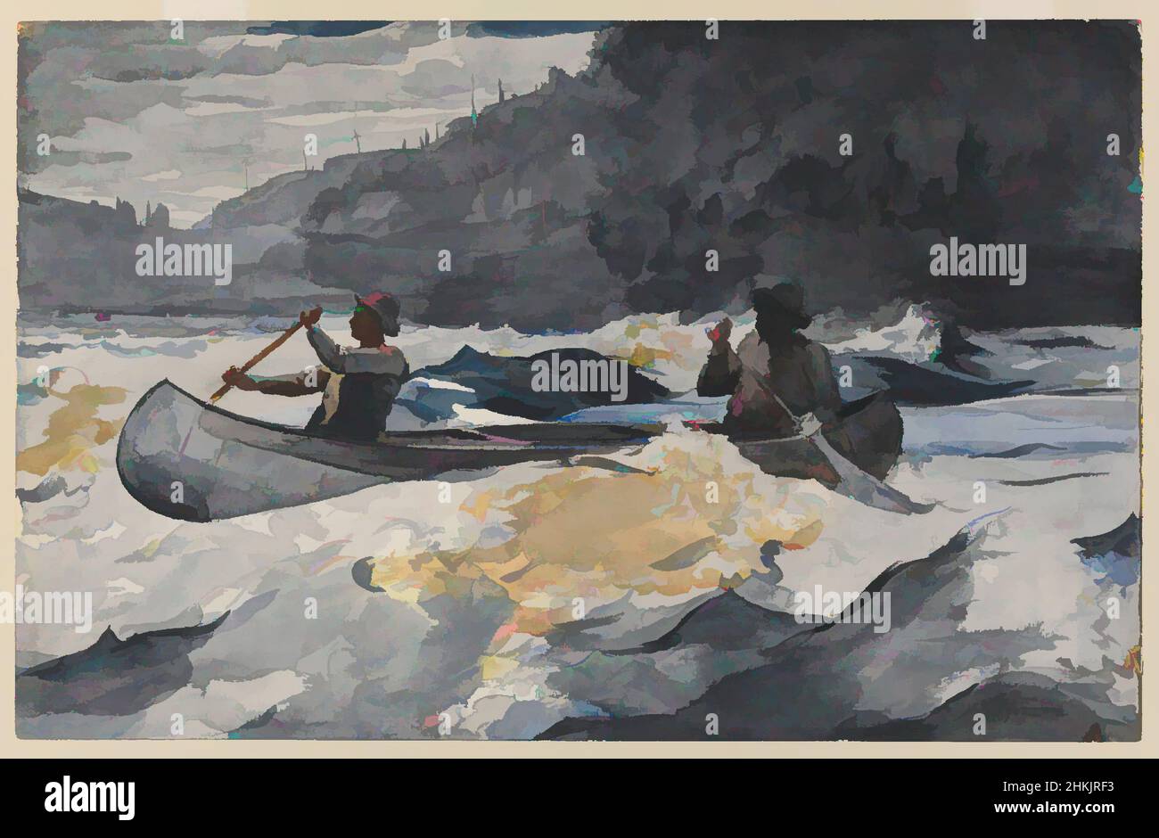 Arte ispirata da Shooting the Rapids, Winslow Homer, americano, 1836-1910, acquerello su grafite off-bianco, spessa, moderatamente testurizzata carta con filigrana, 1902, 13 15/16 x 21 13/16 in., 35,4 x 55,4 cm, barca, canoa, ndd8, OAR, All'aperto, paddle, ricreazione, sport, opere classiche modernizzate da Artotop con un tuffo di modernità. Forme, colore e valore, impatto visivo accattivante sulle emozioni artistiche attraverso la libertà delle opere d'arte in modo contemporaneo. Un messaggio senza tempo che persegue una nuova direzione selvaggiamente creativa. Artisti che si rivolgono al supporto digitale e creano l'NFT Artotop Foto Stock
