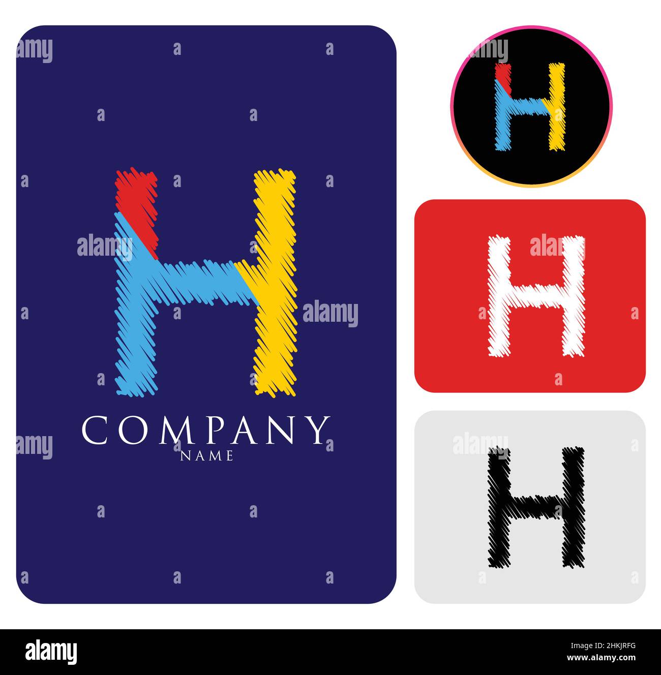 Blu, Nero, Rosso e Bianco alfabeto colorato lettera astratta H logo per l'azienda e l'azienda. Icona completa modello aziendale Illustrazione Vettoriale