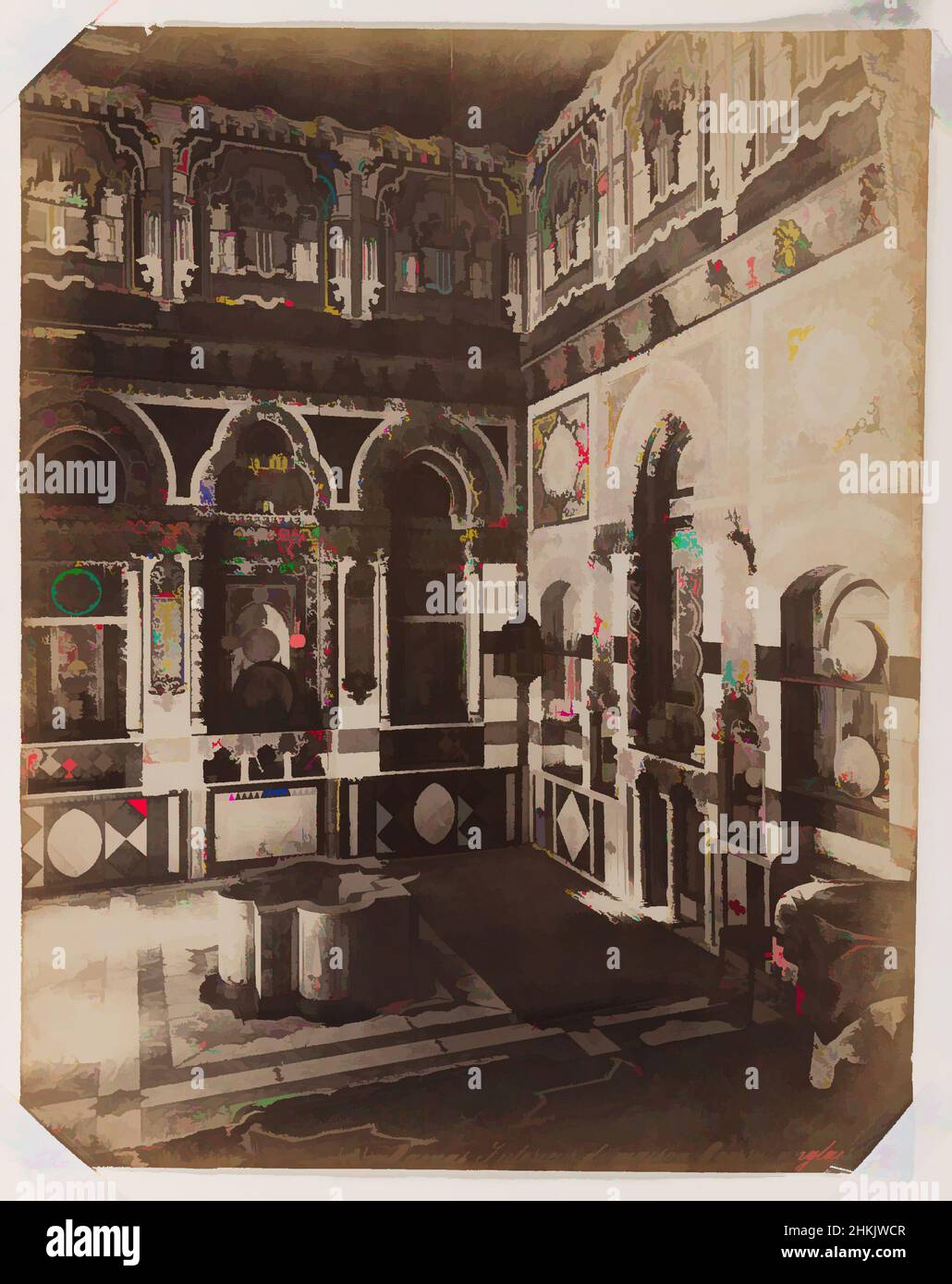 Arte ispirata da Damasco- interno del Consolato britannico, Felix Bonfils, francese, 1831-1885, fotografia in argento albume, Dopo 1867, 14 x 10in., 35,6 x 25,4cm, Siria, opere classiche modernizzate da Artotop con un tuffo di modernità. Forme, colore e valore, impatto visivo accattivante sulle emozioni artistiche attraverso la libertà delle opere d'arte in modo contemporaneo. Un messaggio senza tempo che persegue una nuova direzione selvaggiamente creativa. Artisti che si rivolgono al supporto digitale e creano l'NFT Artotop Foto Stock