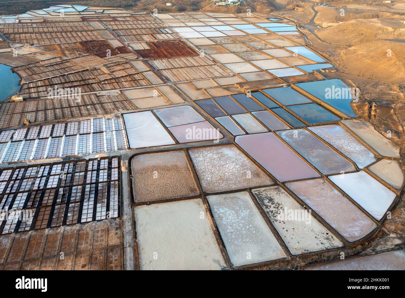 Salinas de Janubio, foto aerea, Isole Canarie, Lanzarote, Guatiza Foto Stock