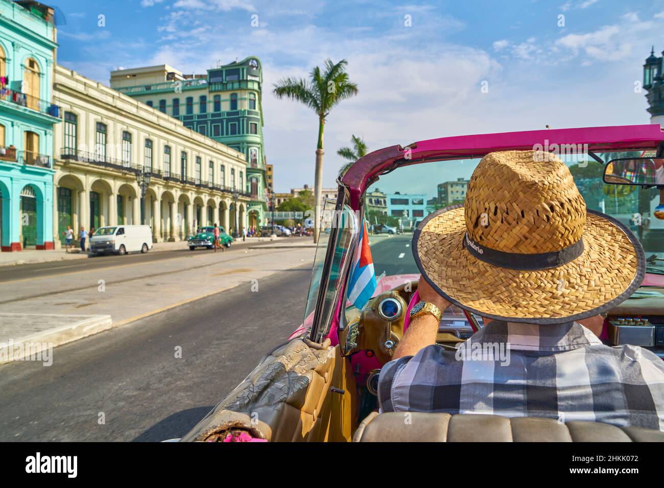 Gita turistica di andata e ritorno con un'antica cabriolet, Cuba, la Habana, Villa de San Cristabal de la Habana Foto Stock