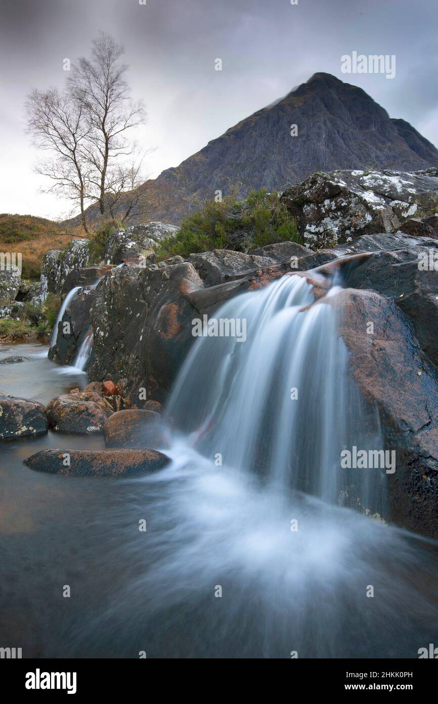 Cascate di Buachaille Etive Mor, Regno Unito, Scozia, Buachaille Etive Mor, Glencoe Foto Stock