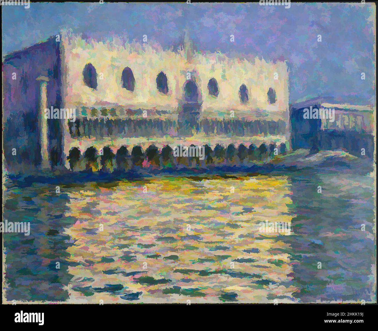 Arte ispirata al Palazzo Ducale, le Palais ducal, Claude Monet, francese, 1840-1926, Olio su tela, Europa, 1908, 32 x 39 pollici, 81,3 x 99,1 cm, 20th, archi, architettura, blu, canal, dizzy, doge, en plein air, europeo, Arte francese, artista francese, pittura francese, verde, impasto, Opere classiche modernizzate da Artotop con un tocco di modernità. Forme, colore e valore, impatto visivo accattivante sulle emozioni artistiche attraverso la libertà delle opere d'arte in modo contemporaneo. Un messaggio senza tempo che persegue una nuova direzione selvaggiamente creativa. Artisti che si rivolgono al supporto digitale e creano l'NFT Artotop Foto Stock