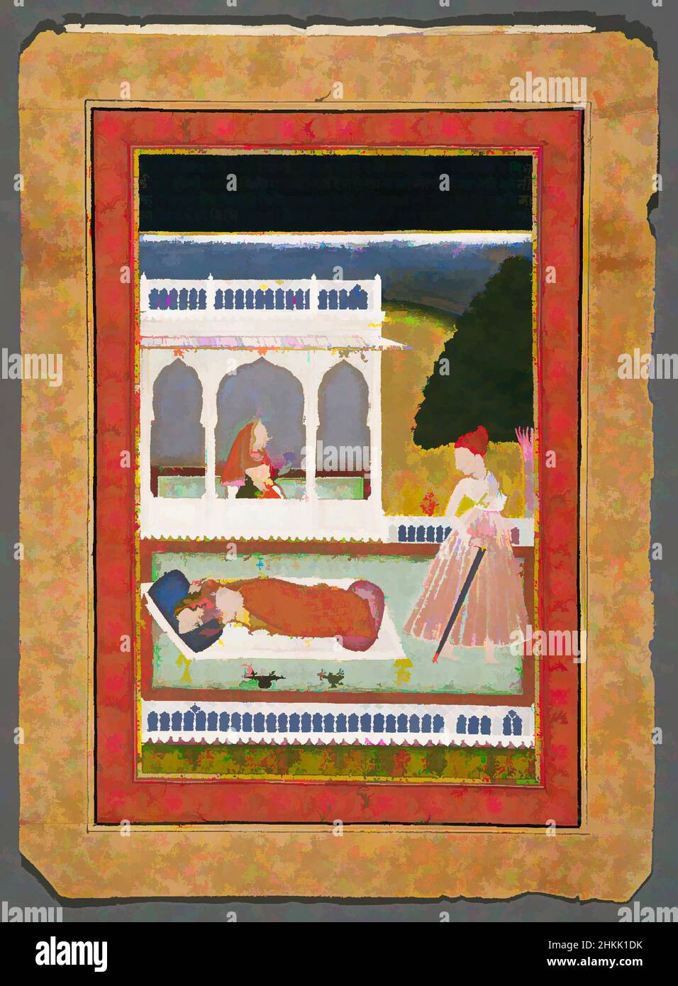 Arte ispirata a Lalita Ragini, acquerelli opachi, oro su carta, Malpura, Rajasthan, India, ca. 1750, 11 5/16 x 7 1/4 pollici, 28,7 x 18,4 cm, opere classiche modernizzate da Artotop con un tocco di modernità. Forme, colore e valore, impatto visivo accattivante sulle emozioni artistiche attraverso la libertà delle opere d'arte in modo contemporaneo. Un messaggio senza tempo che persegue una nuova direzione selvaggiamente creativa. Artisti che si rivolgono al supporto digitale e creano l'NFT Artotop Foto Stock