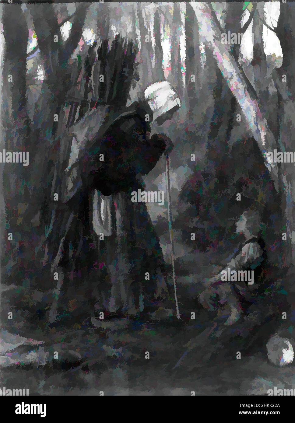 Arte ispirata da Old Woman e Boy in a Forest, Alexandre-Gabriel Decamps, francese, 1803-1860, olio su tela, Europa, ca. 1848-1849, 13 x 9 3/4 pollici, 33,0 x 24,8 cm, opere classiche modernizzate da Artotop con un tocco di modernità. Forme, colore e valore, impatto visivo accattivante sulle emozioni artistiche attraverso la libertà delle opere d'arte in modo contemporaneo. Un messaggio senza tempo che persegue una nuova direzione selvaggiamente creativa. Artisti che si rivolgono al supporto digitale e creano l'NFT Artotop Foto Stock