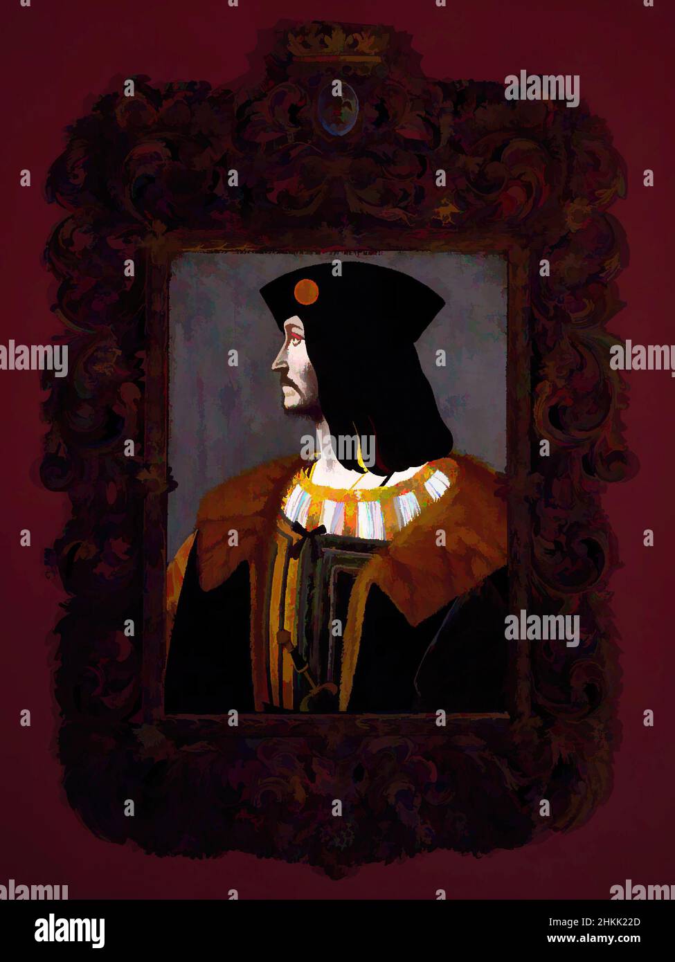 Arte ispirata dal Ritratto di Catellano Trivulzio, Bernardino de'conti, Scuola Italiana Milanese, documentata 1494-1522, Tempera e olio su pannello, Milano, Italia, 1505, 29 1/8 x 22 1/4 pollici, 74 x 56,5 cm, barba, Catellano Trivuizio, cheveux, Abbigliamento, costume, europeo, fourrure, pelliccia, Opere classiche modernizzate da Artotop con un tocco di modernità. Forme, colore e valore, impatto visivo accattivante sulle emozioni artistiche attraverso la libertà delle opere d'arte in modo contemporaneo. Un messaggio senza tempo che persegue una nuova direzione selvaggiamente creativa. Artisti che si rivolgono al supporto digitale e creano l'NFT Artotop Foto Stock