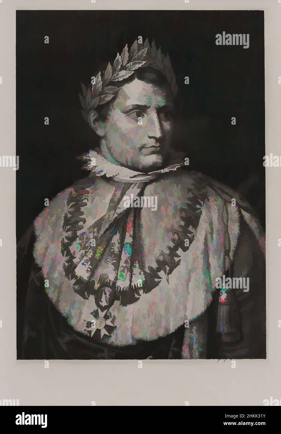 Arte ispirata a Napoleone, incisione su carta ovata, 20 1/8 x 14 5/16 pollici, 51,1 x 36,4 cm, opere classiche modernizzate da Artotop con un tocco di modernità. Forme, colore e valore, impatto visivo accattivante sulle emozioni artistiche attraverso la libertà delle opere d'arte in modo contemporaneo. Un messaggio senza tempo che persegue una nuova direzione selvaggiamente creativa. Artisti che si rivolgono al supporto digitale e creano l'NFT Artotop Foto Stock