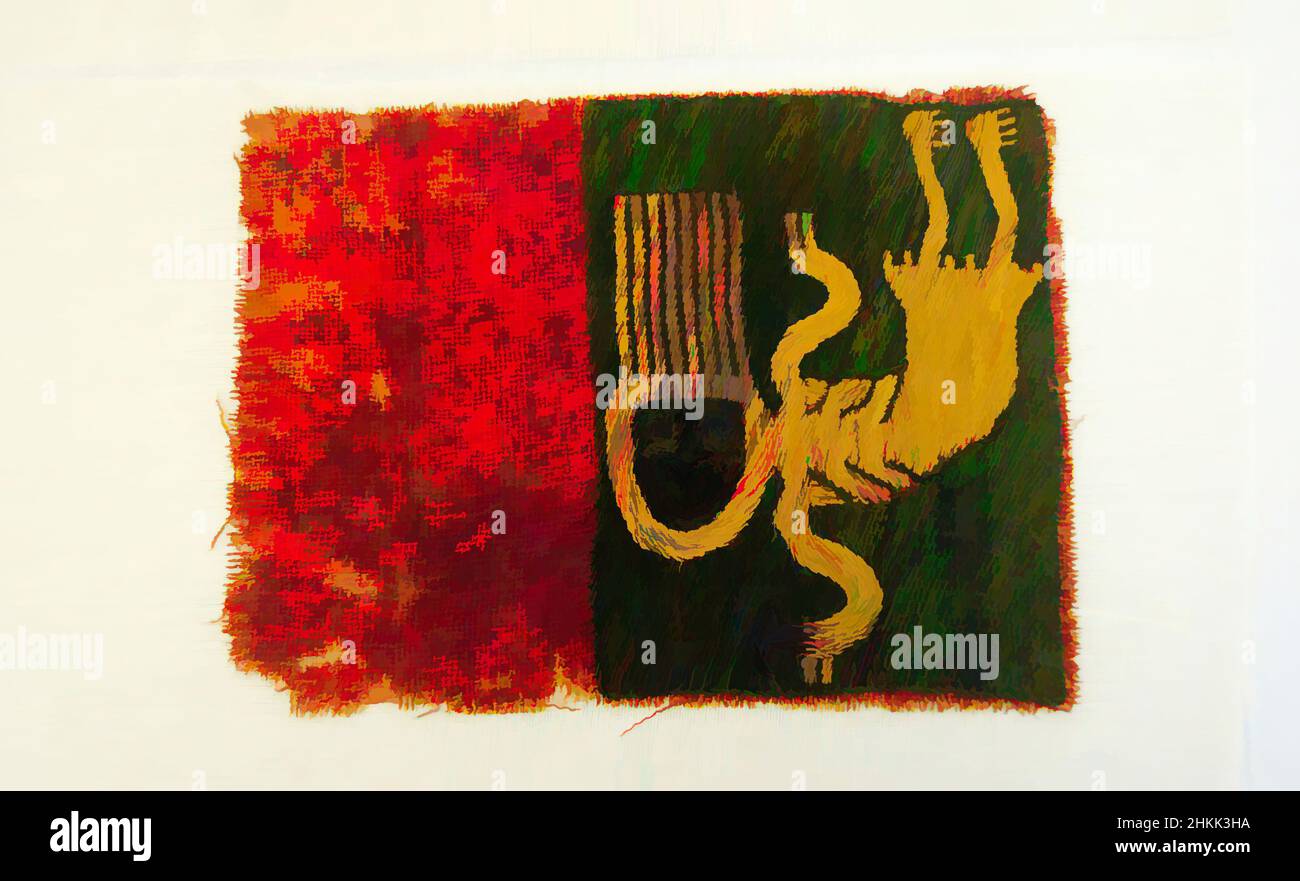 Arte ispirata a frammento tessile con figura scheletrica, Paracas, cotone, fibre camelide, 100 a.C.E.-1 C.E., frag. A: 7 1/2 x 8 3/4 pollici, 19,1 x 22,2 cm, opere classiche modernizzate da Artotop con un tuffo di modernità. Forme, colore e valore, impatto visivo accattivante sulle emozioni artistiche attraverso la libertà delle opere d'arte in modo contemporaneo. Un messaggio senza tempo che persegue una nuova direzione selvaggiamente creativa. Artisti che si rivolgono al supporto digitale e creano l'NFT Artotop Foto Stock