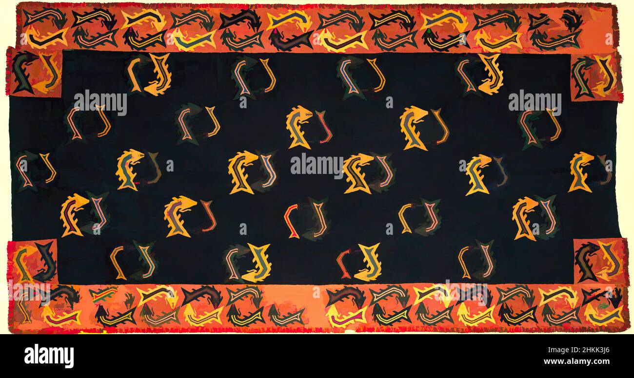 Arte ispirata al mantello, cotone, fibra camelide, 0-100 C.E., primo periodo intermedio, Fase 1, tessuto: 118 1/8 x 63 3/4 pollici, 300 x 162 cm, arti antiche, nero, bordo, fibra camelide, abbigliamento, cappotto, cotone, artigianato, doppio pesce, ricamato, oro, abbigliamento maschile, mantello, mitologia, Opere classiche modernizzate da Artotop con un tocco di modernità. Forme, colore e valore, impatto visivo accattivante sulle emozioni artistiche attraverso la libertà delle opere d'arte in modo contemporaneo. Un messaggio senza tempo che persegue una nuova direzione selvaggiamente creativa. Artisti che si rivolgono al supporto digitale e creano l'NFT Artotop Foto Stock